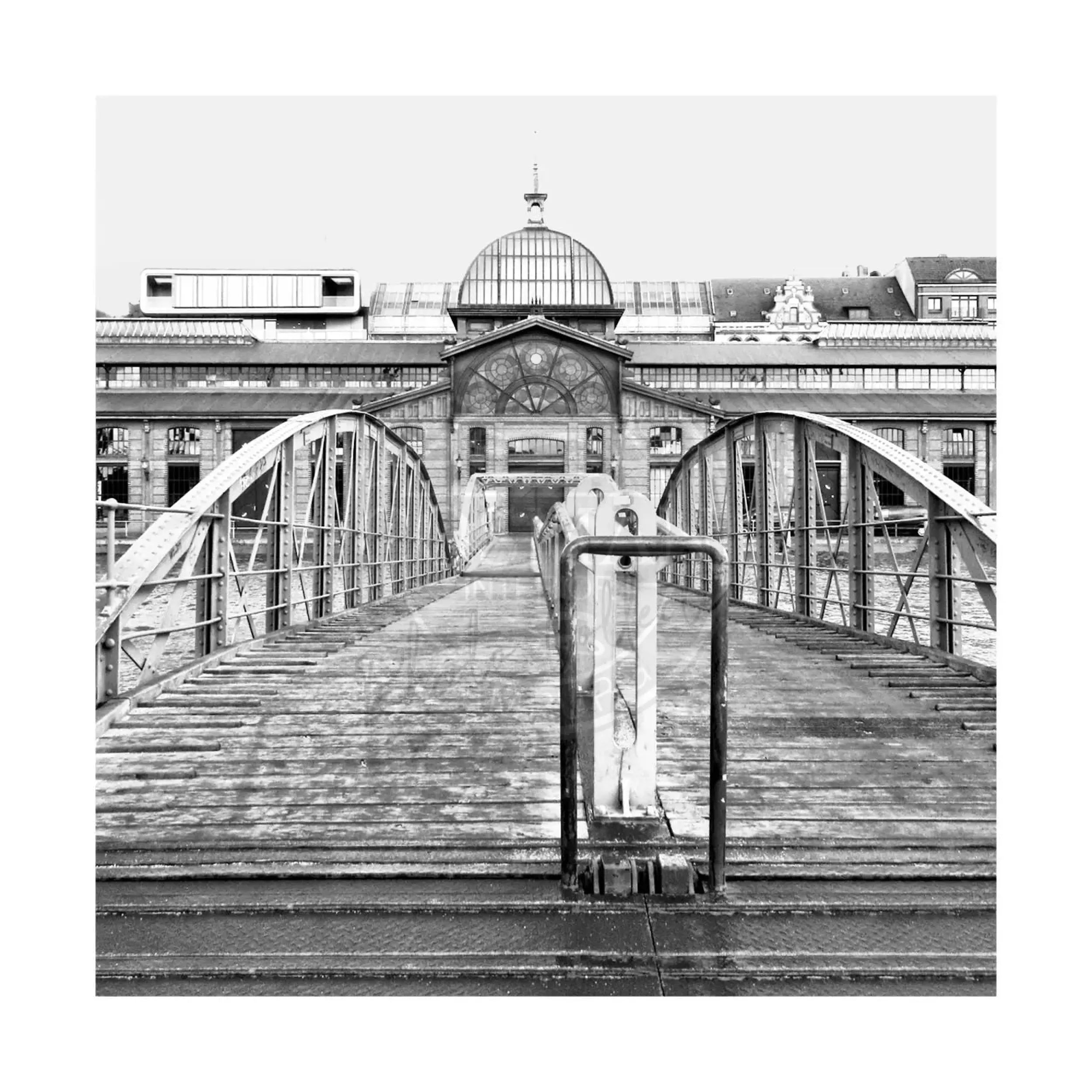 Hamburg Hafen Poster mit Fischauktionshalle, 40x40cm, von Cosman-Photocollection, mit weißem Rand, Wanddekoration