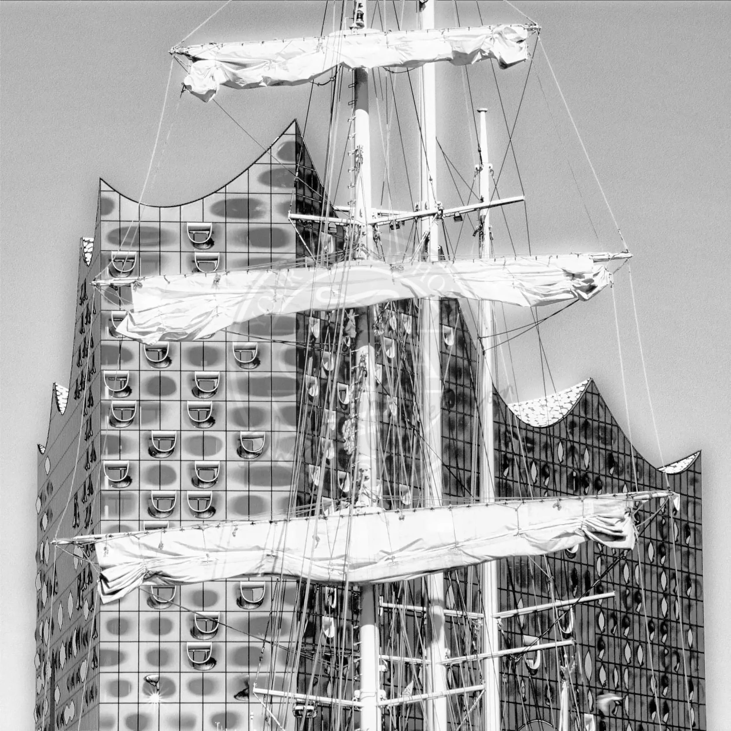 Hafen Hamburg Poster von Cosman-Photocollection, 40x40cm, mit weißem Rand, Stadtansicht des Hamburger Hafens.