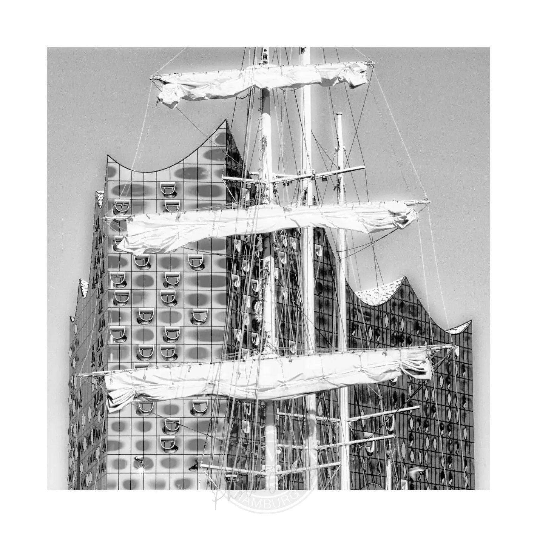 Hafen Hamburg Poster von Cosman-Photocollection, 40x40 cm, mit weißem Rand, stimmungsvolles Druckbild des Hamburger Hafens