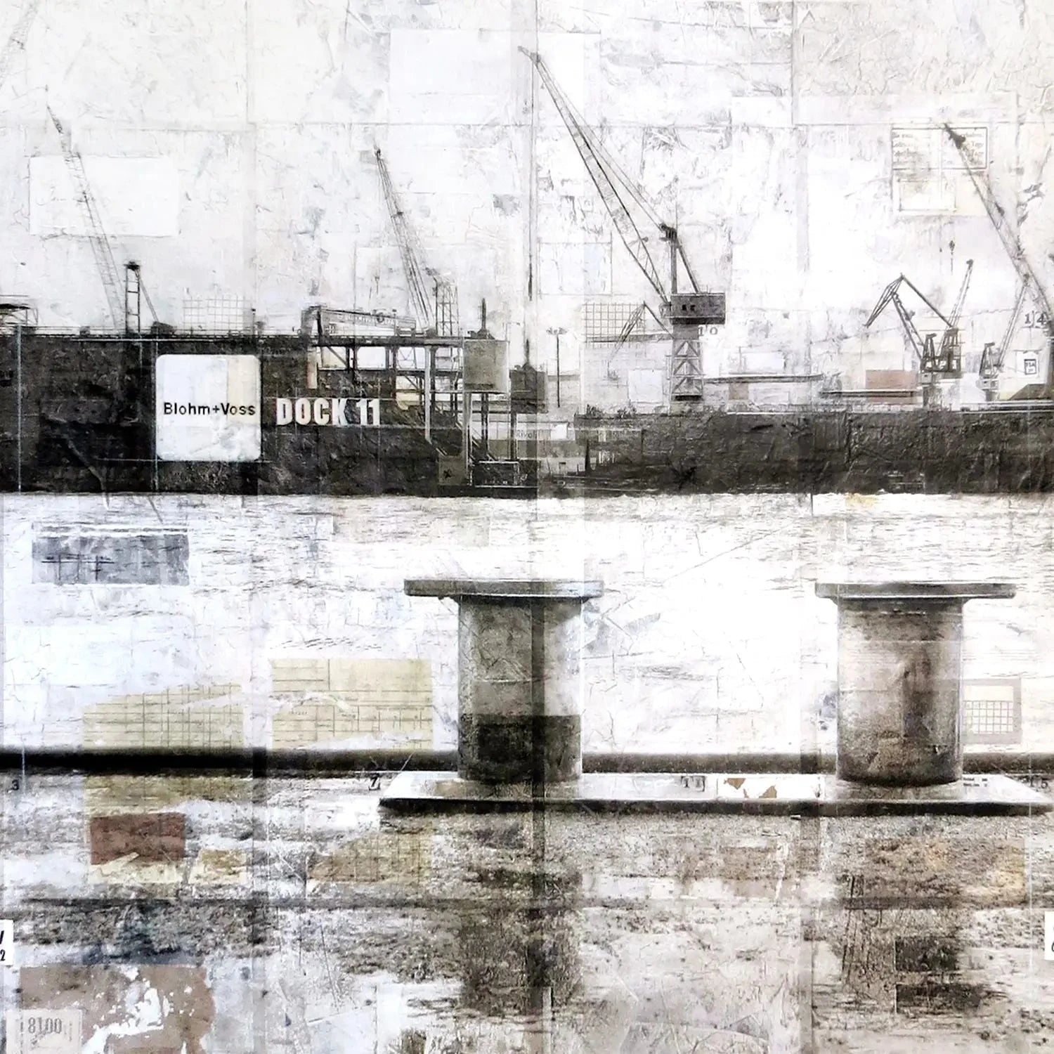 Hafen-Poller Poster von Cosman-Photocollection, 40x40cm, mit weißem Rand, Hamburg, modernes Wandbild, Druck auf hochwertigem Papier