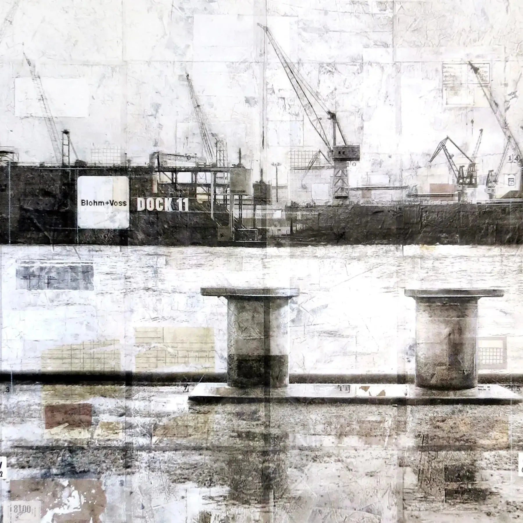 Hafen-Poller Poster von Cosman-Photocollection, 40x40cm, mit weißem Rand, Hamburg, modernes Wandbild, Druck auf hochwertigem Papier
