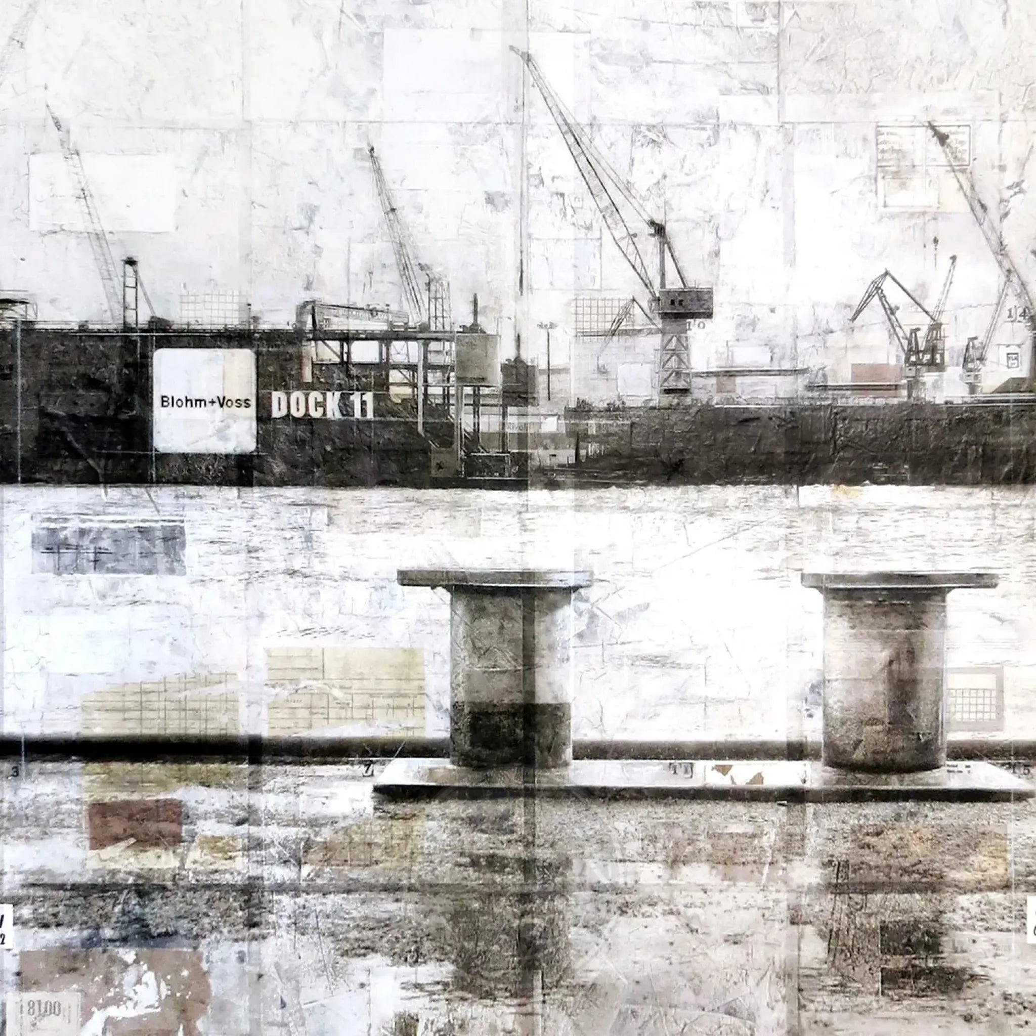 Hafen-Poller Poster von Cosman-Photocollection, 40x40cm, mit weißem Rand, Hamburg, modernes Wandbild, Druck auf hochwertigem Papier