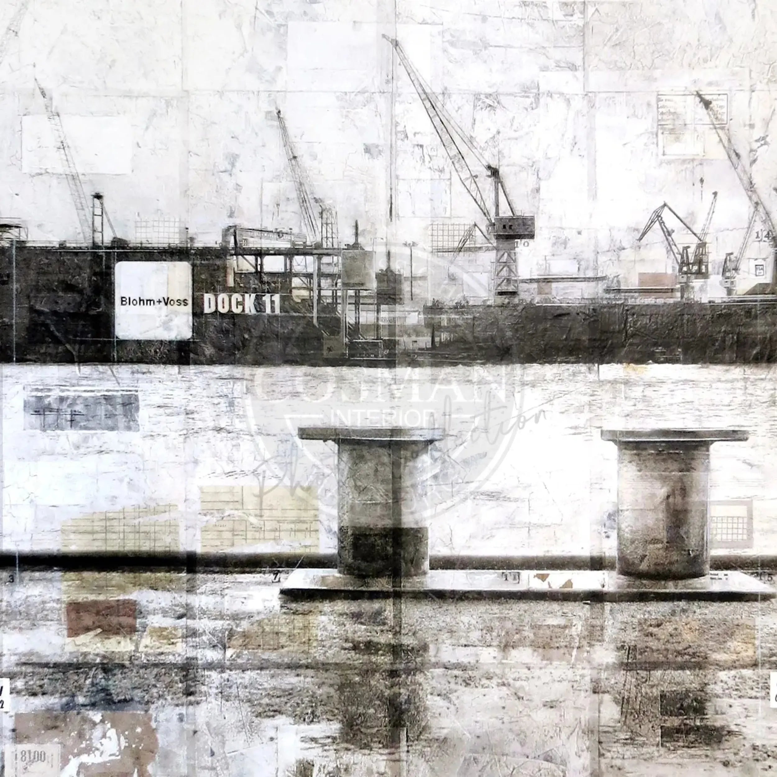 Hafen-Poller Poster von Cosman-Photocollection, 40x40cm, mit weißem Rand, Hamburg, modernes Wandbild, Druck auf hochwertigem Papier
