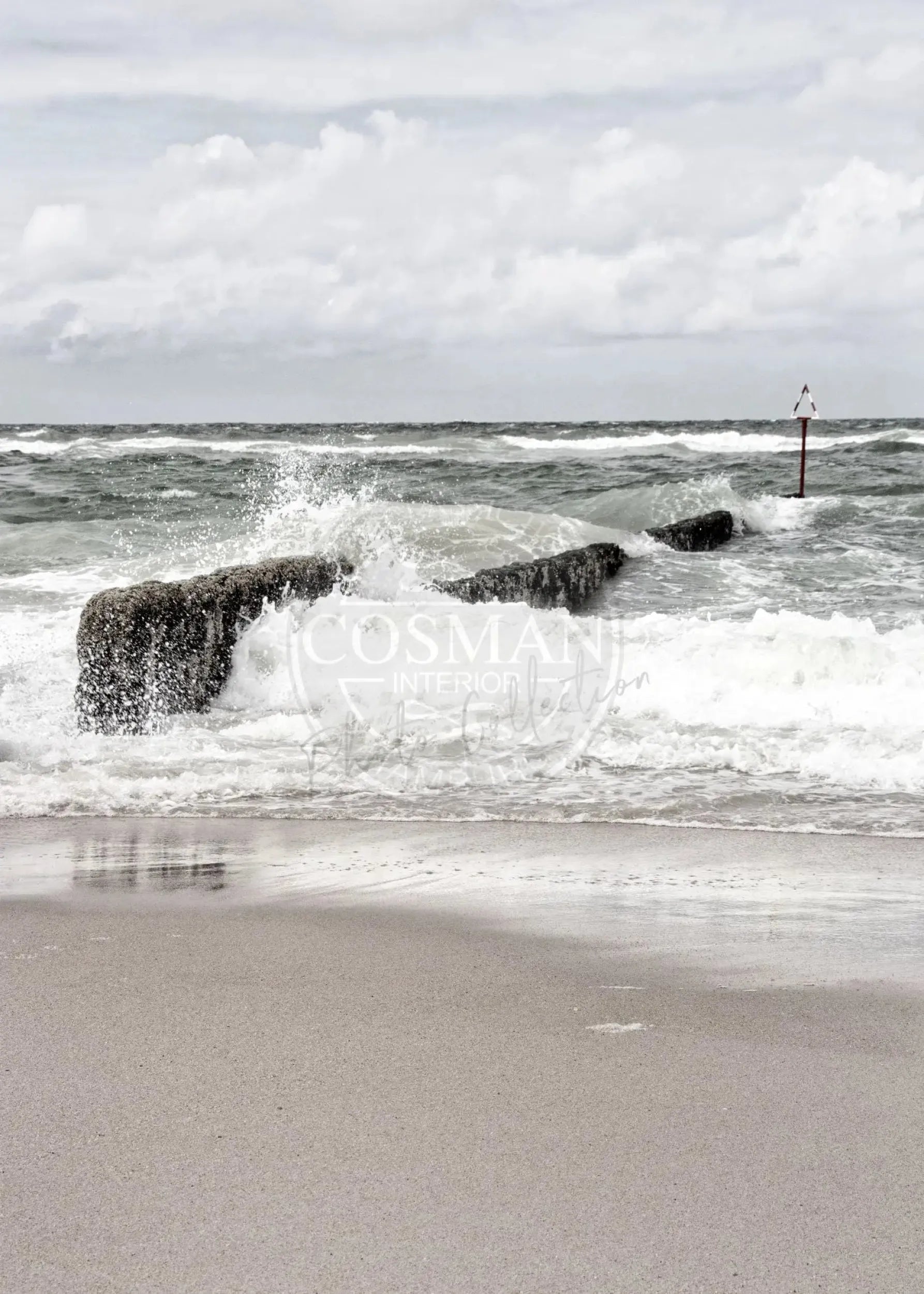 Schwarz-weiß Poster ’Buhne’ Sylt von Cosman-Photocollection, A4 Druck mit weißem Rand, maritime Küstenansicht