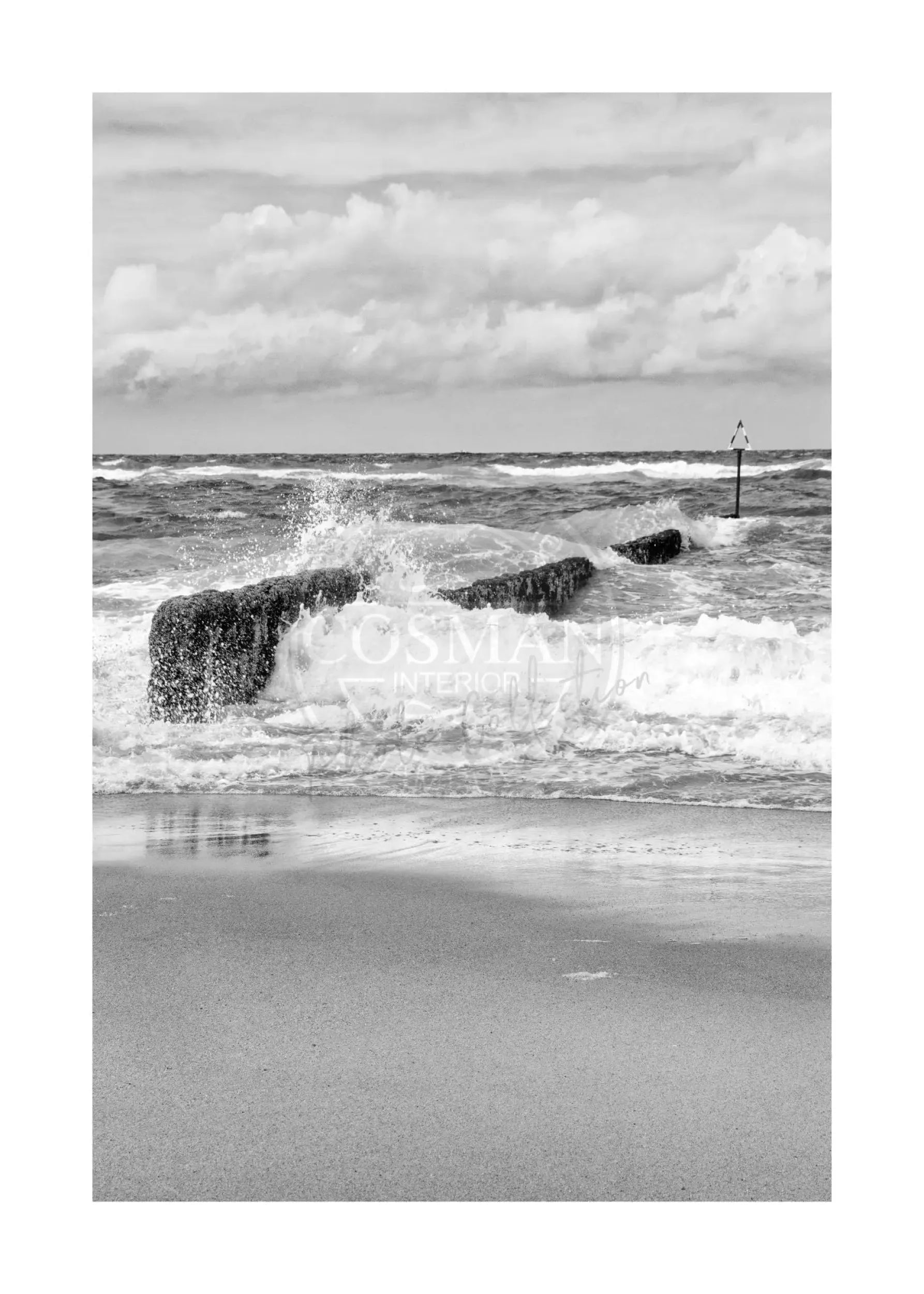Schwarz-weiß Poster der Buhne Sylt, 21x29,7 cm, von Cosman-Photocollection, mit weißem Rand, A4-Format