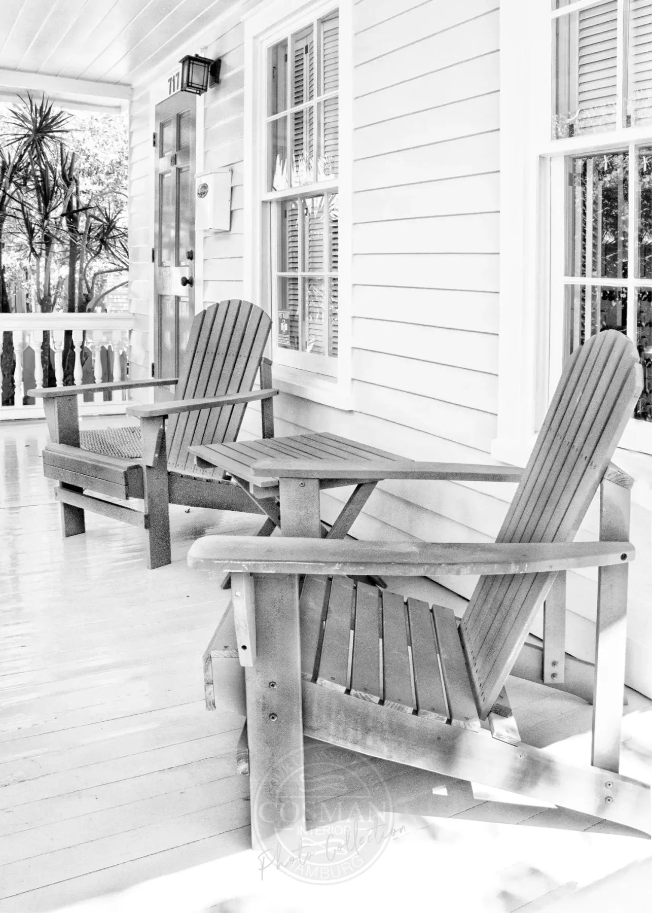 Schwarz-weiß Poster von Florida Key West mit Deckchair-Motiv, 21x29,7 cm, von Cosman-Photocollection, A4 Druck
