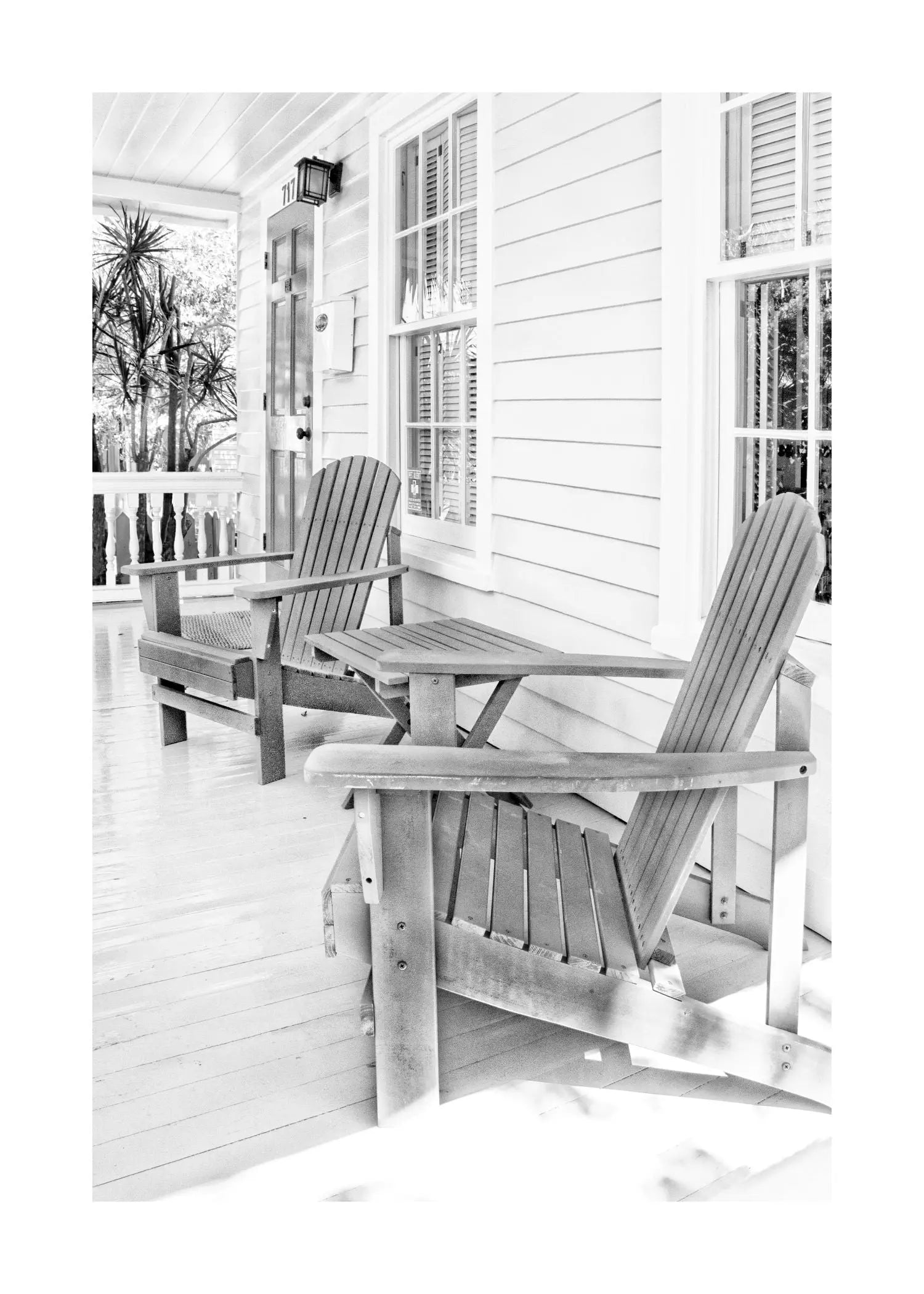 Schwarz-Weiß-Poster Florida Key West ’Deckchair’ von Cosman-Photocollection, A4-Größe, mit weißem Rand