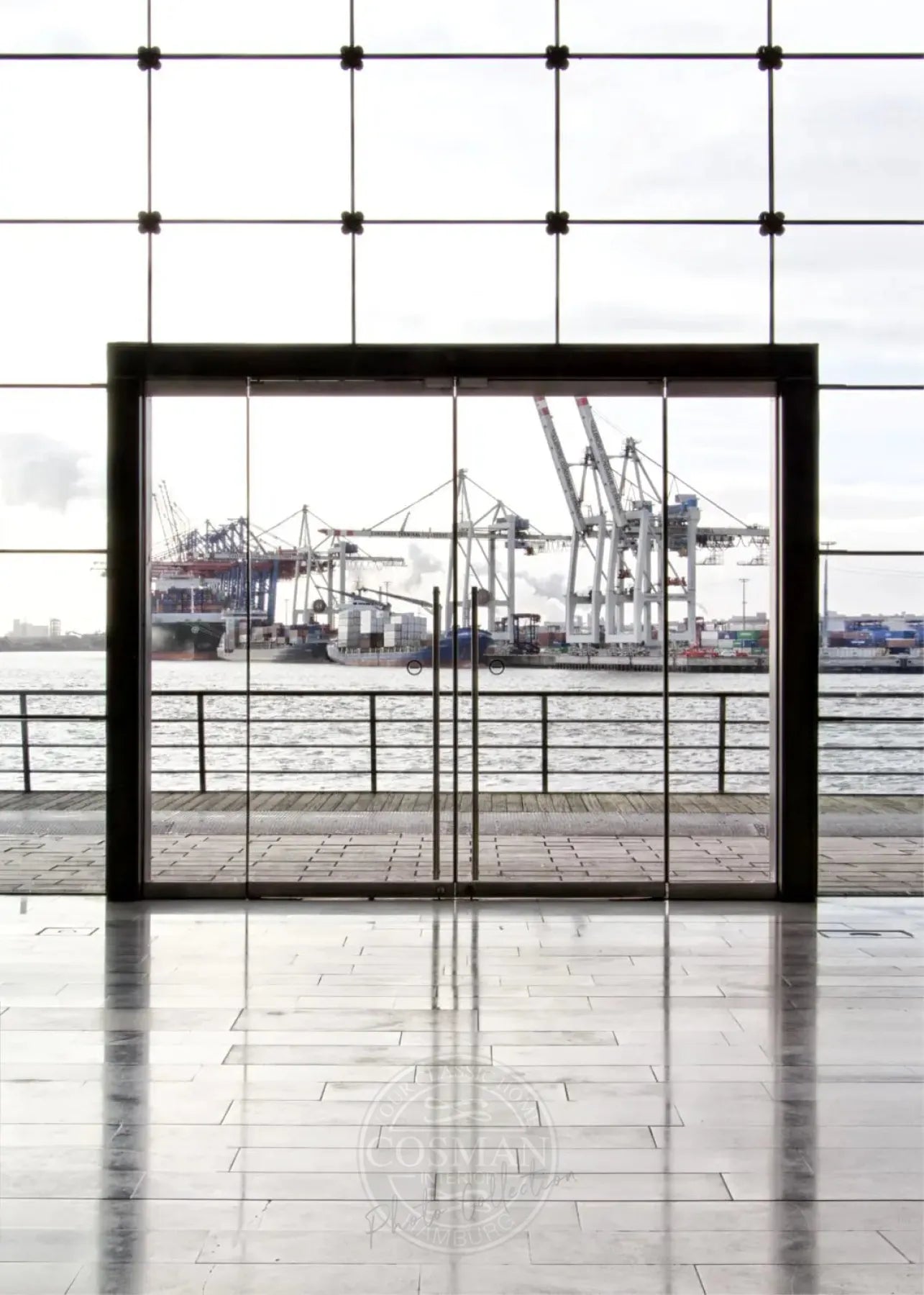 Schwarz-weiß Hamburg Hafen Poster von Cosman-Photocollection, A4 Druck mit weißem Rand, maritime Stadtansicht