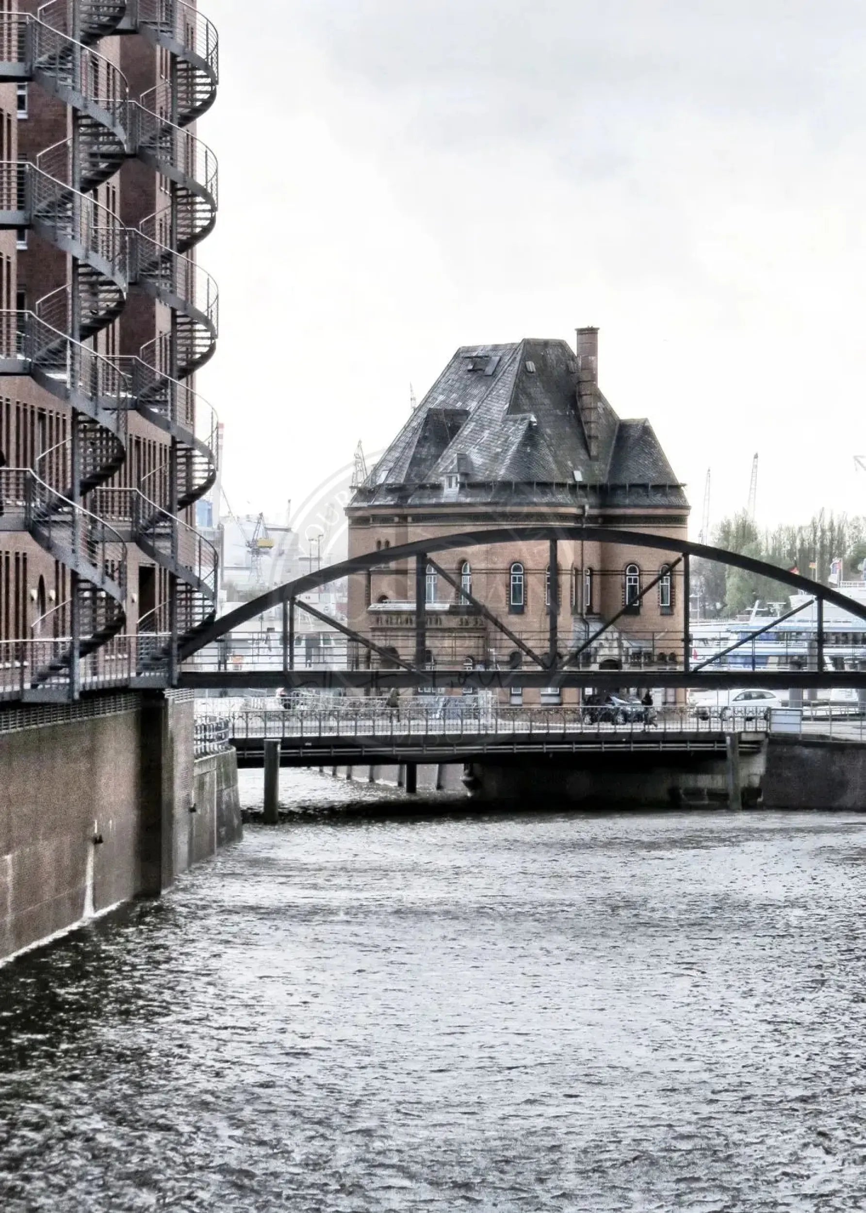 Schwarz-Weiß-Poster der Hamburger Speicherstadt von Cosman-Photocollection, A4-Größe, mit weißem Rand, hochwertiger Druck