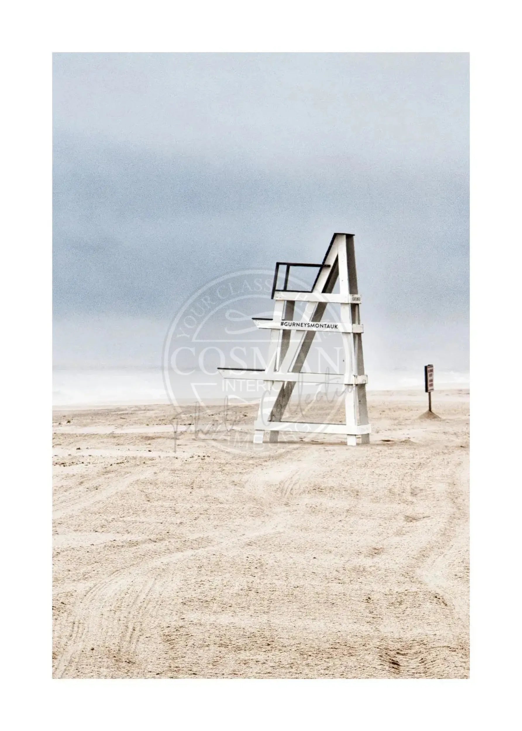 Schwarz-weiß Poster Hamptons Long Island ’Beach’ von Cosman-Photocollection, 21x29,7 cm, mit weißem Rand.
