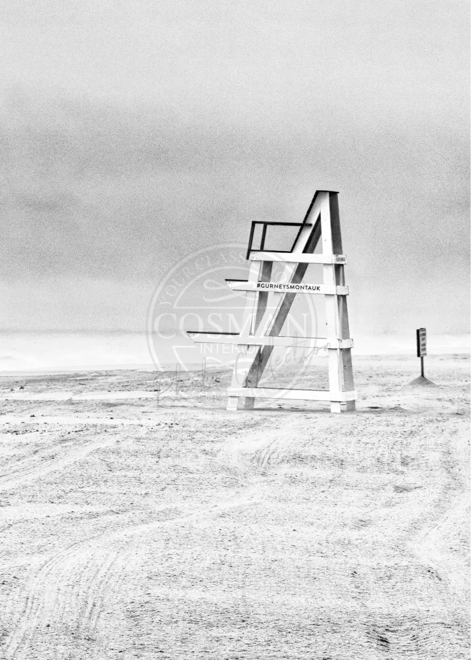 Schwarz-weiß Poster Hamptons Long Island Beach von Cosman-Photocollection, A4-Größe mit weißem Rand, Fotokunstdruck