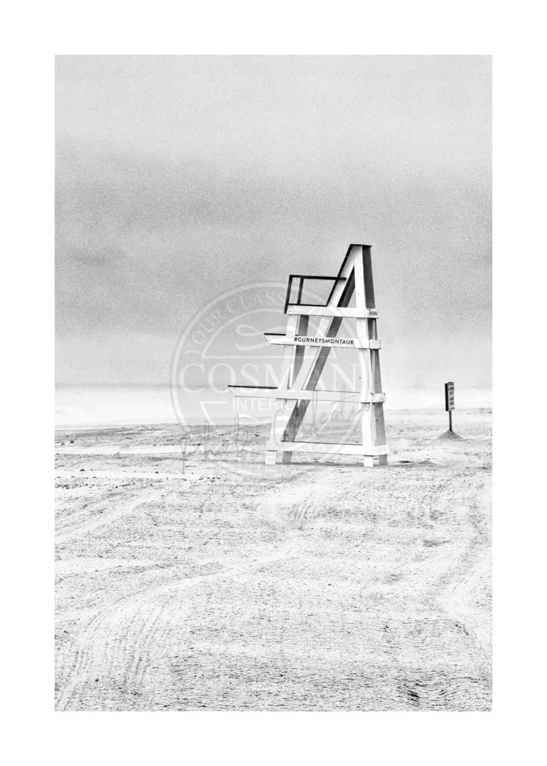 Schwarz-weiß Poster von Cosman-Photocollection, Hamptons Long Island Strand, 21x29,7cm, mit weißem Rand