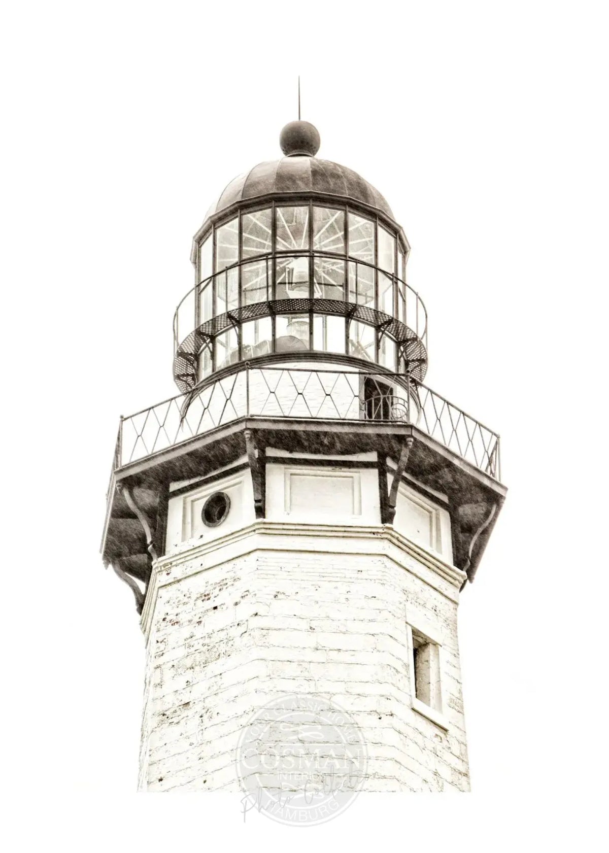 Schwarz-Weiß-Poster Hamptons Montauk Leuchtturm von Cosman-Photocollection, 21x29,7 cm, mit weißem Rand
