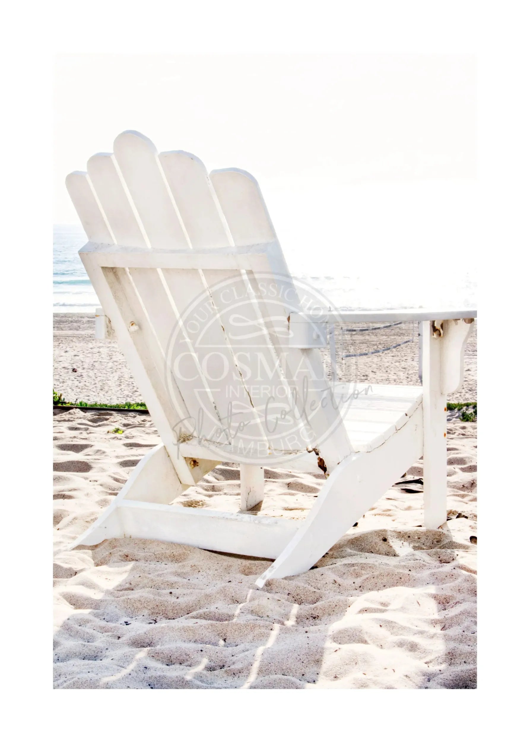 Schwarz-weiß Poster des Kalifornien Deckchair von Cosman-Photocollection im A4-Format, mit weißem Rand und 21x29,7 cm Größe.