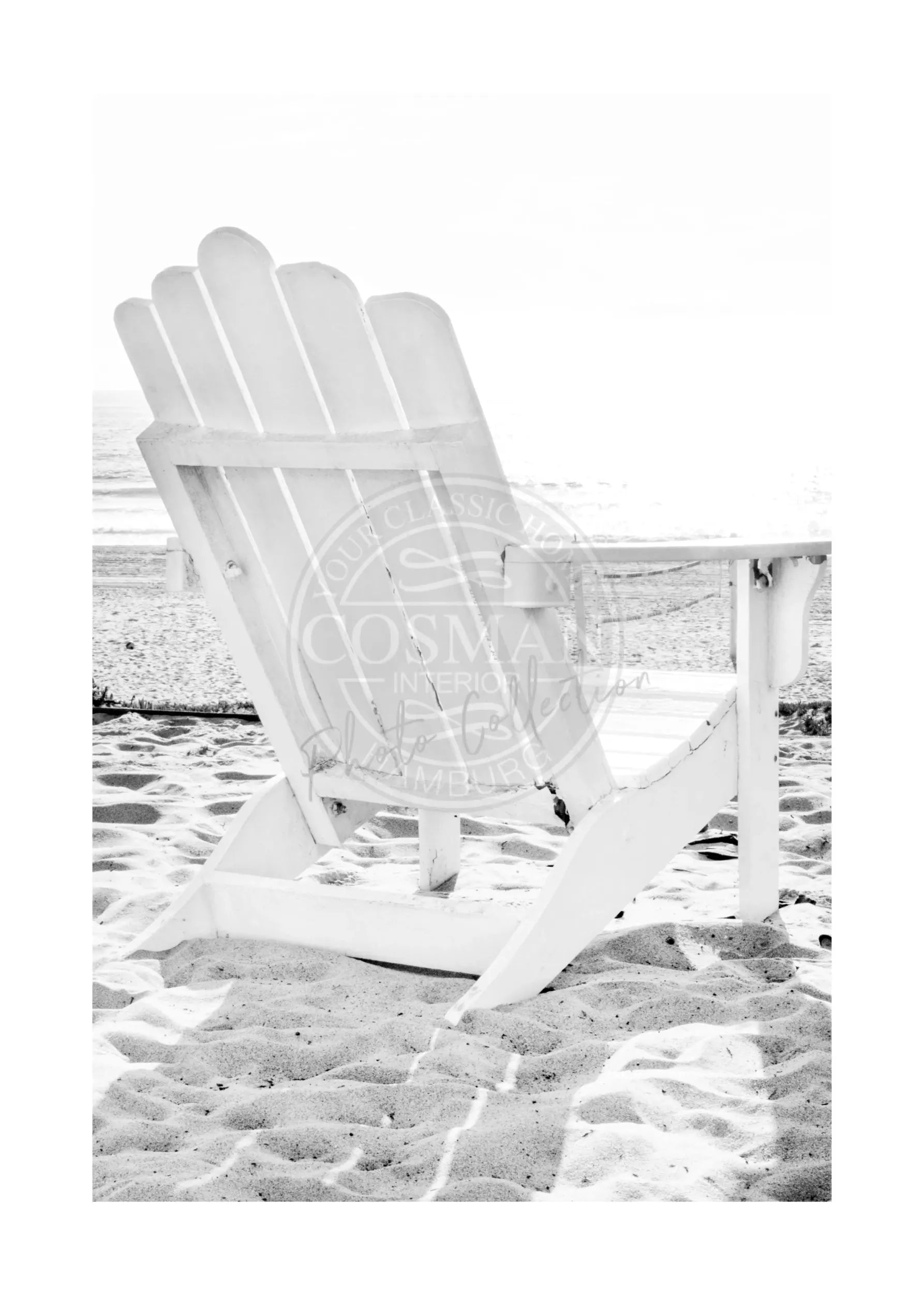 Schwarz-weiß Poster von Kalifornien mit Deckchair, 21x29,7 cm, von Cosman-Photocollection, A4 Druck mit weißem Rand