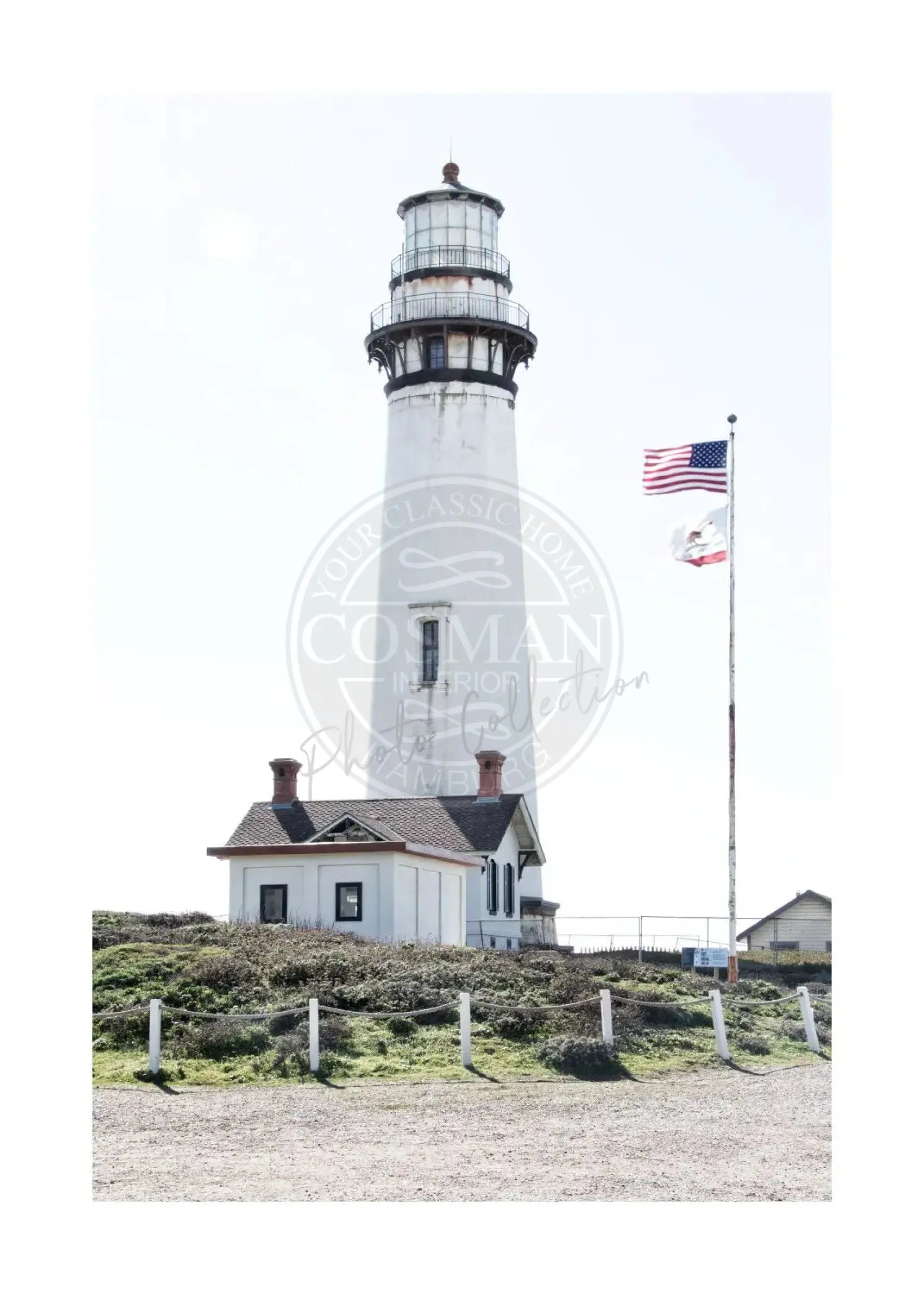 Schwarz-Weiß-Poster Kalifornien ’Lighthouse’ von Cosman-Photocollection, 21x29,7 cm, mit weißem Rand