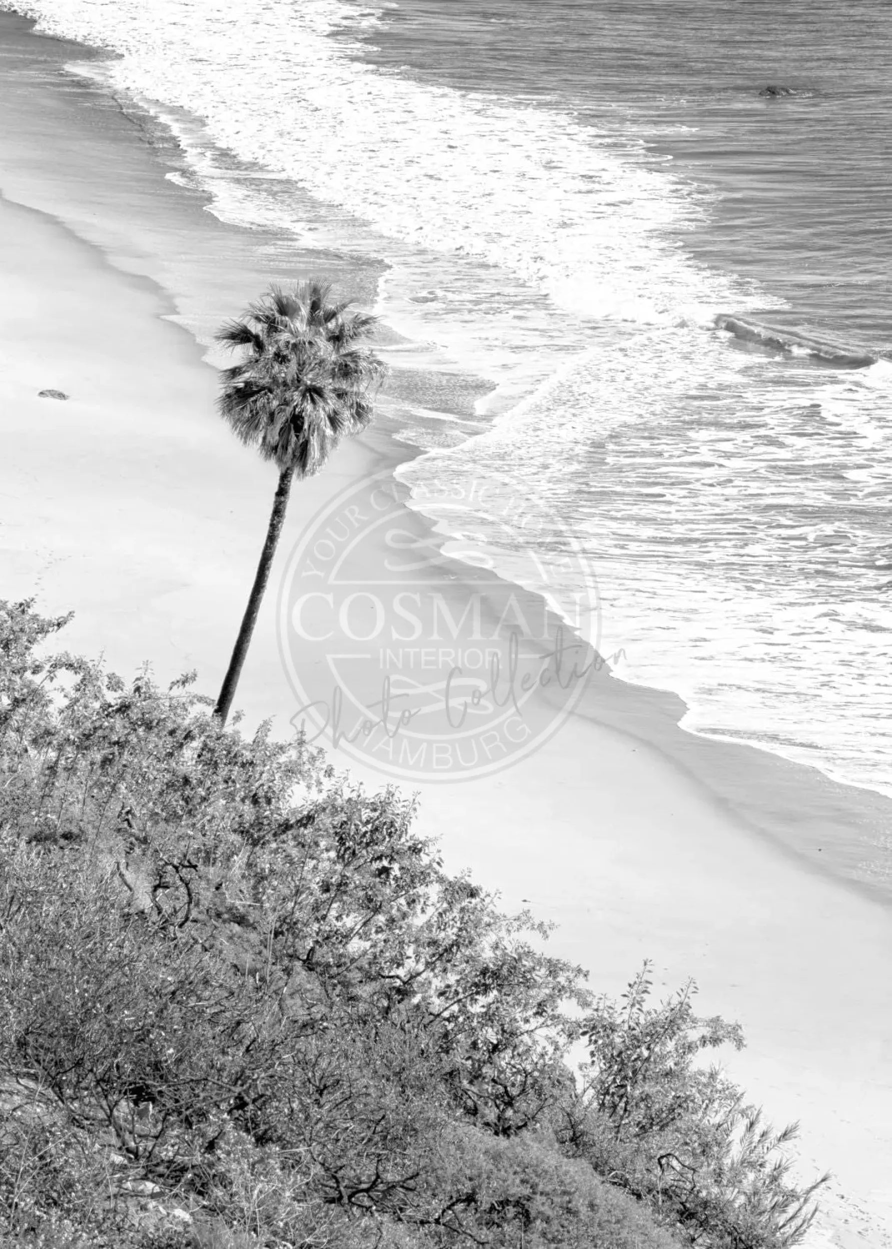 Schwarz-weiß Poster von Malibu, Kalifornien, im A4-Format von Cosman-Photocollection mit weißem Rand, Wanddekoration