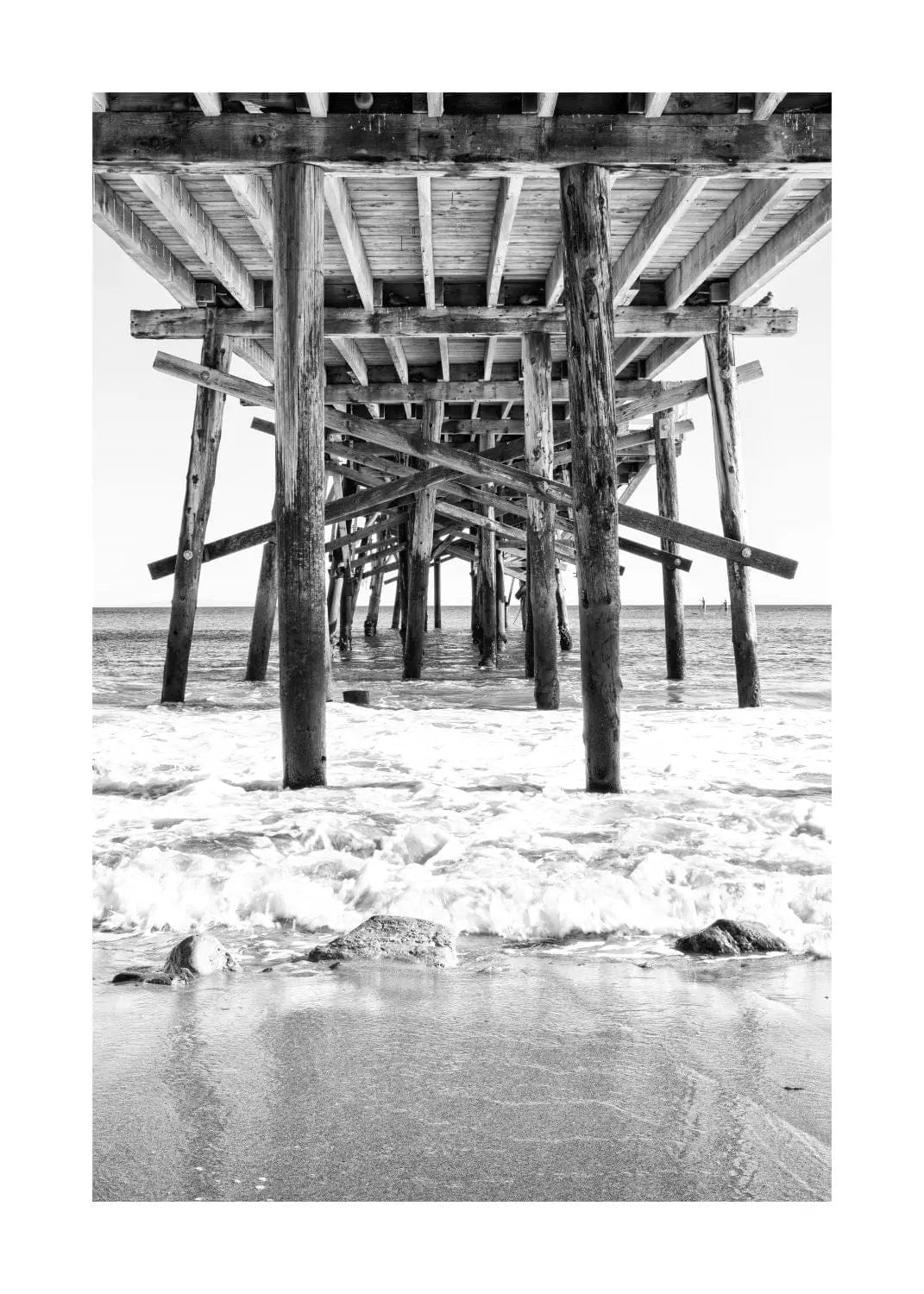 Schwarz-weiß Poster von Kalifornien mit Pier, 21x29,7cm, von Cosman-Photocollection, mit weißem Rand, A4-Format