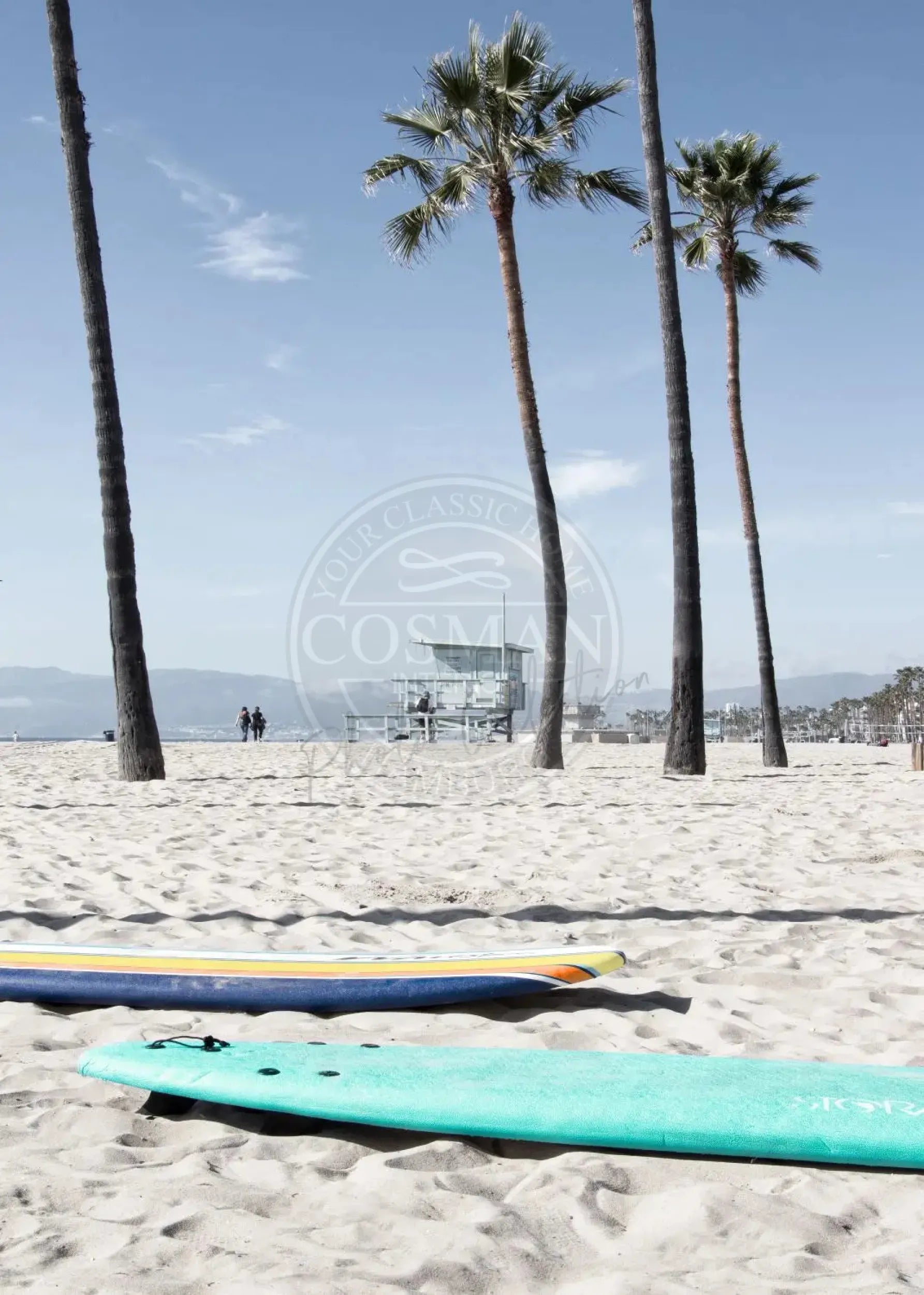 Schwarzweiß-Poster von Venice Beach in Kalifornien, 21x29,7 cm, von Cosman-Photocollection, mit weißen Rand.