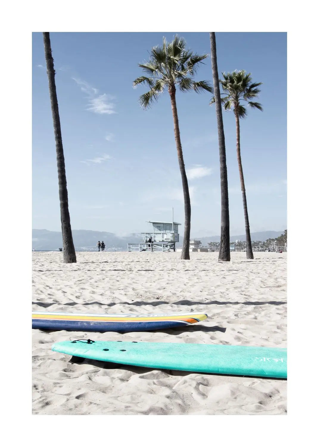 Schwarzweiß-Poster von Venice Beach in Kalifornien, 21x29,7 cm, von Cosman-Photocollection, mit weißem Rand.