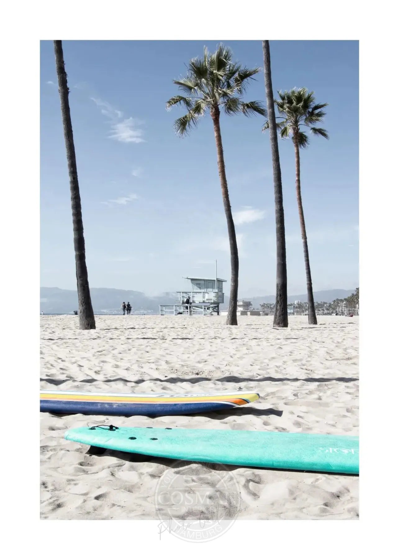 Schwarzweiß-Poster von Venice Beach, Kalifornien, im A4-Format, von Cosman-Photocollection mit weißem Rand.