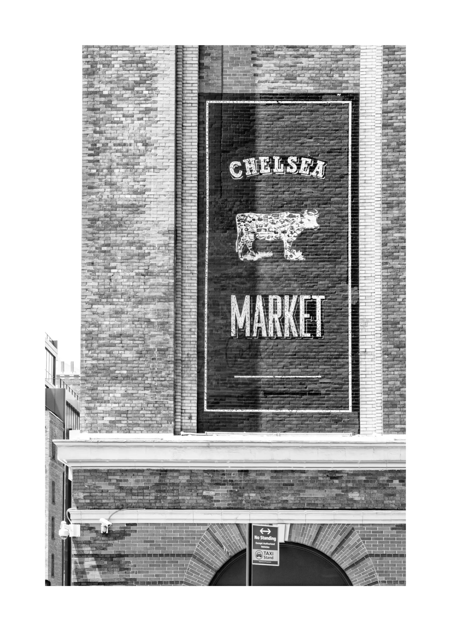Schwarzer und weißer Poster von Cosman-Photocollection mit Chelsea Market in New York, A4-Größe, 21x29,7 cm