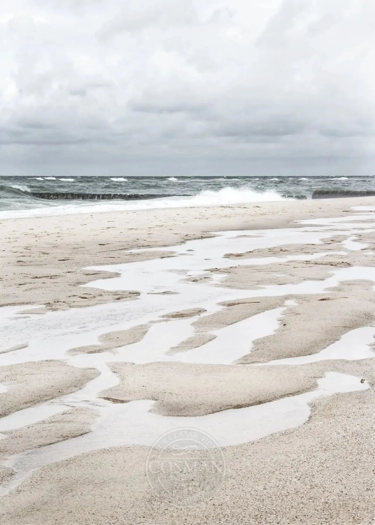 Schwarz-weiß Poster 'Strand' Sylt von Cosman-Photocollection, A4 Druck mit weißem Rand, zeigt Strandansicht auf Sylt