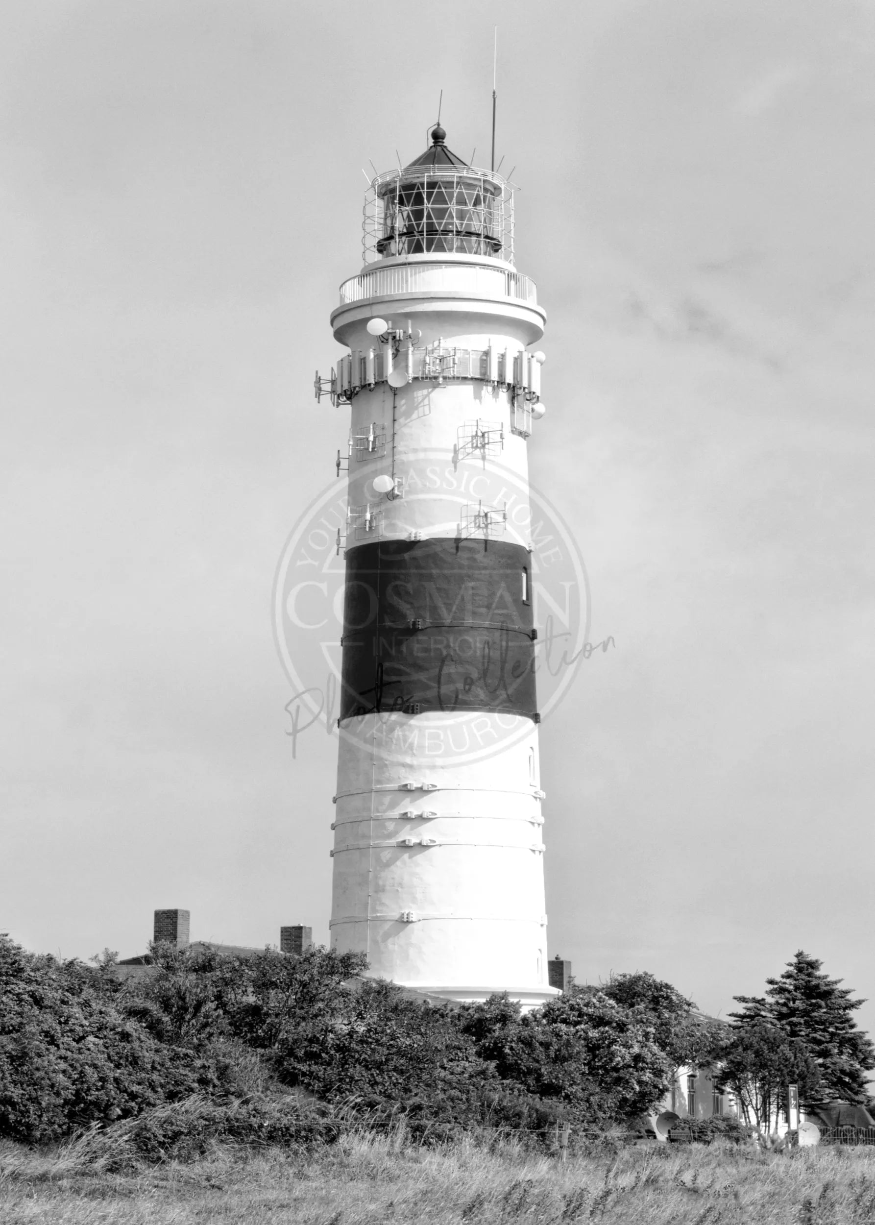 Schwarz-weiß Poster des Leuchtturms Langer Christian auf Sylt, Kampen, von Cosman-Photocollection, im A4-Format.