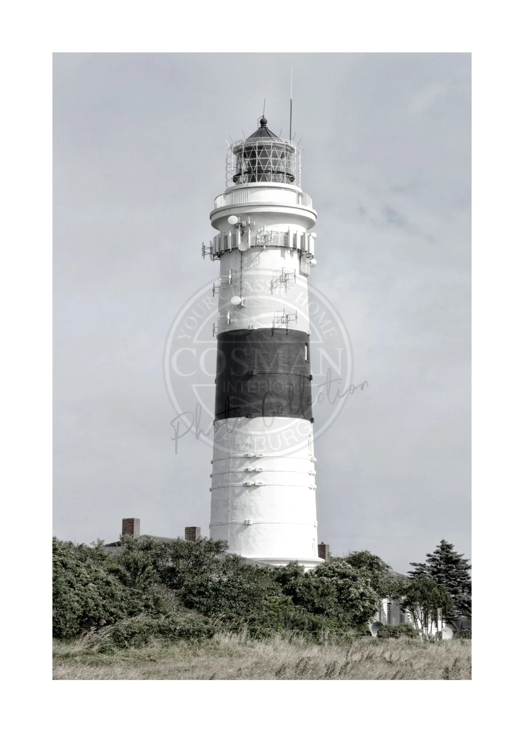 Schwarz-Weiß-Poster von Leuchtturm Kampen "Langer Christian" auf Sylt, im A4-Format, von Cosman-Photocollection.