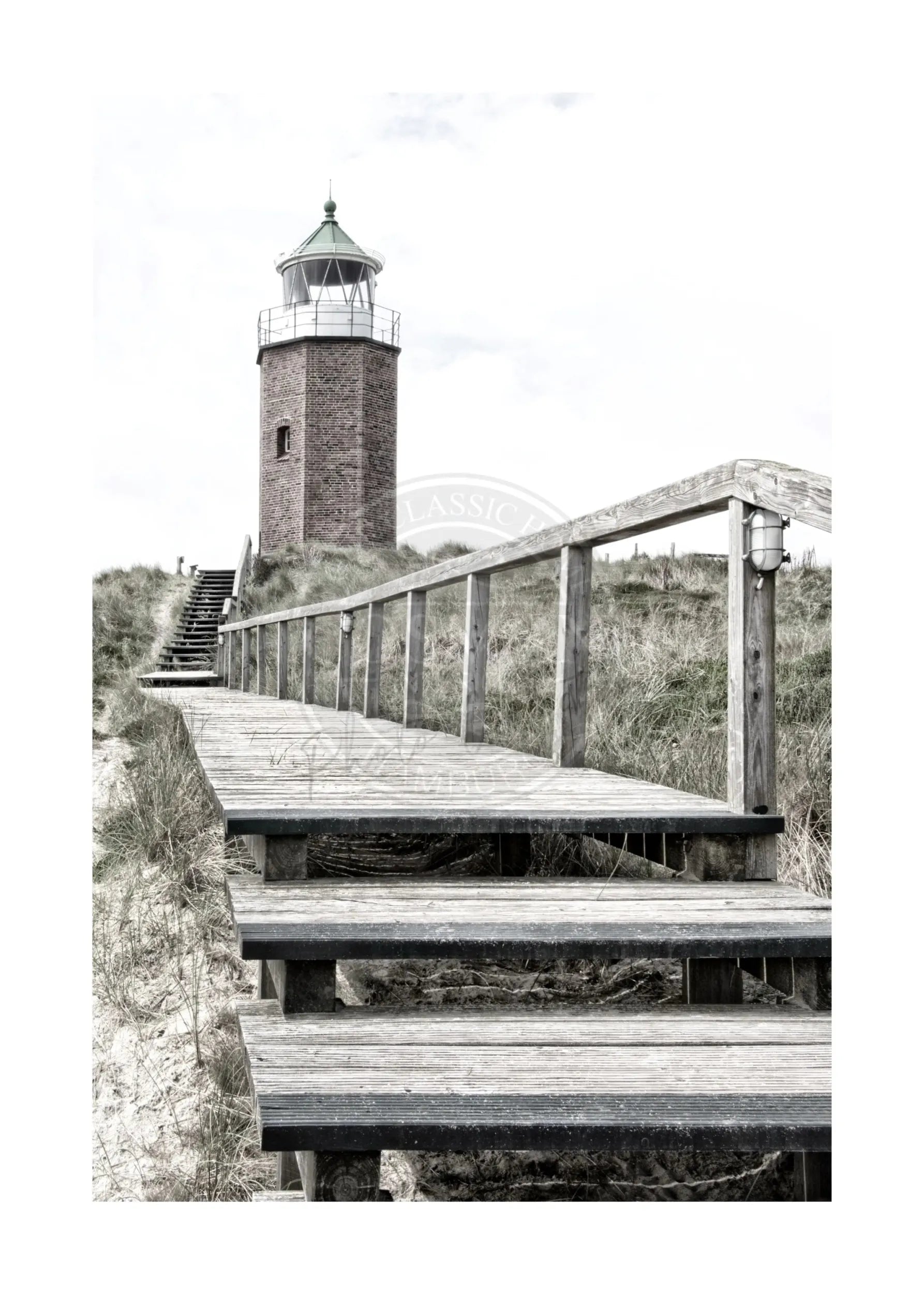 Schwarz-weiß Poster von Leuchtturm auf Sylt, Kampen, im A4-Format, von Cosman-Photocollection, mit weißem Rand.
