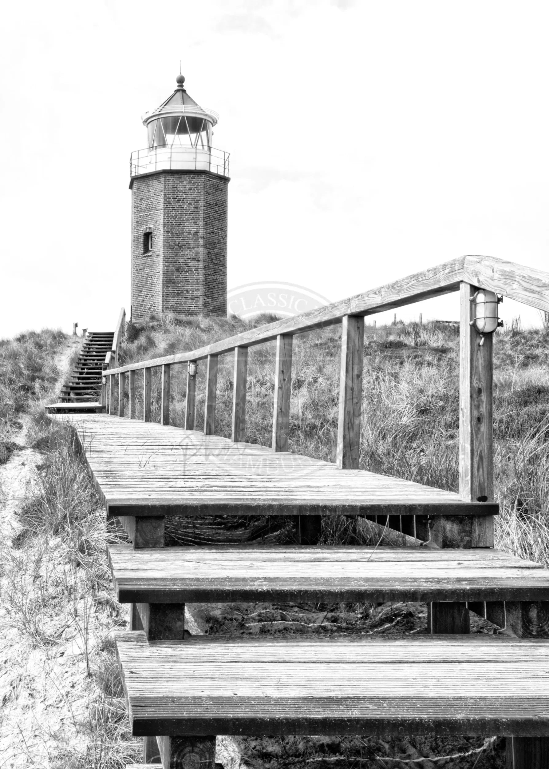 Schwarz-weiß Poster des Leuchtturms auf Sylt, Kampen, von Cosman-Photocollection, 21x29,7 cm, mit weißem Rand