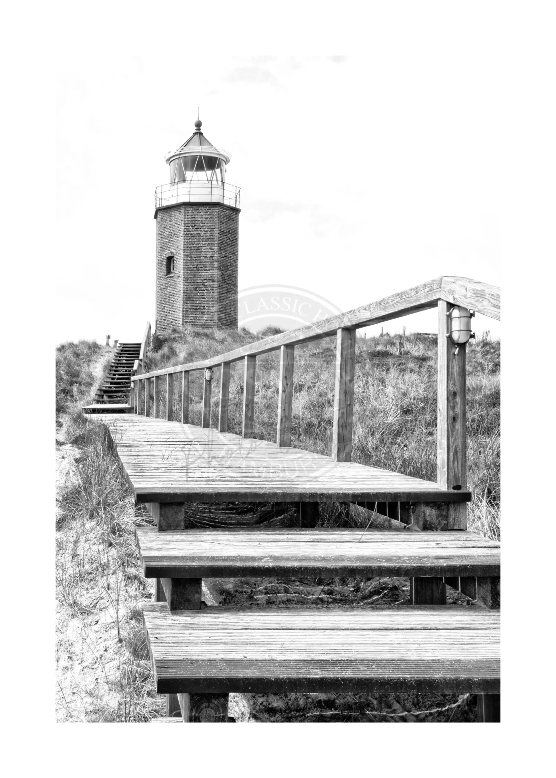 Schwarz-weiß Poster des Leuchtturms Kampen auf Sylt, 21x29,7 cm, von Cosman-Photocollection, mit weißem Rand.