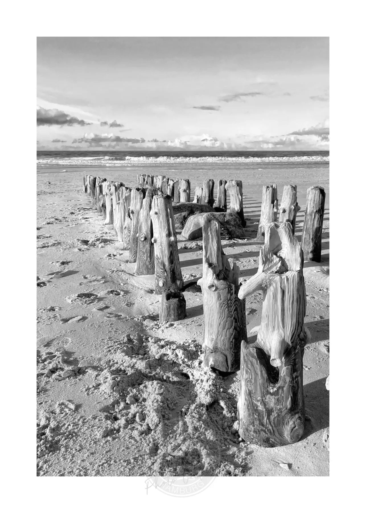 Schwarz-weiß Poster des Sylt Strandes von Cosman-Photocollection, A4-Größe, mit weißem Rand, ideal für Wanddekoration