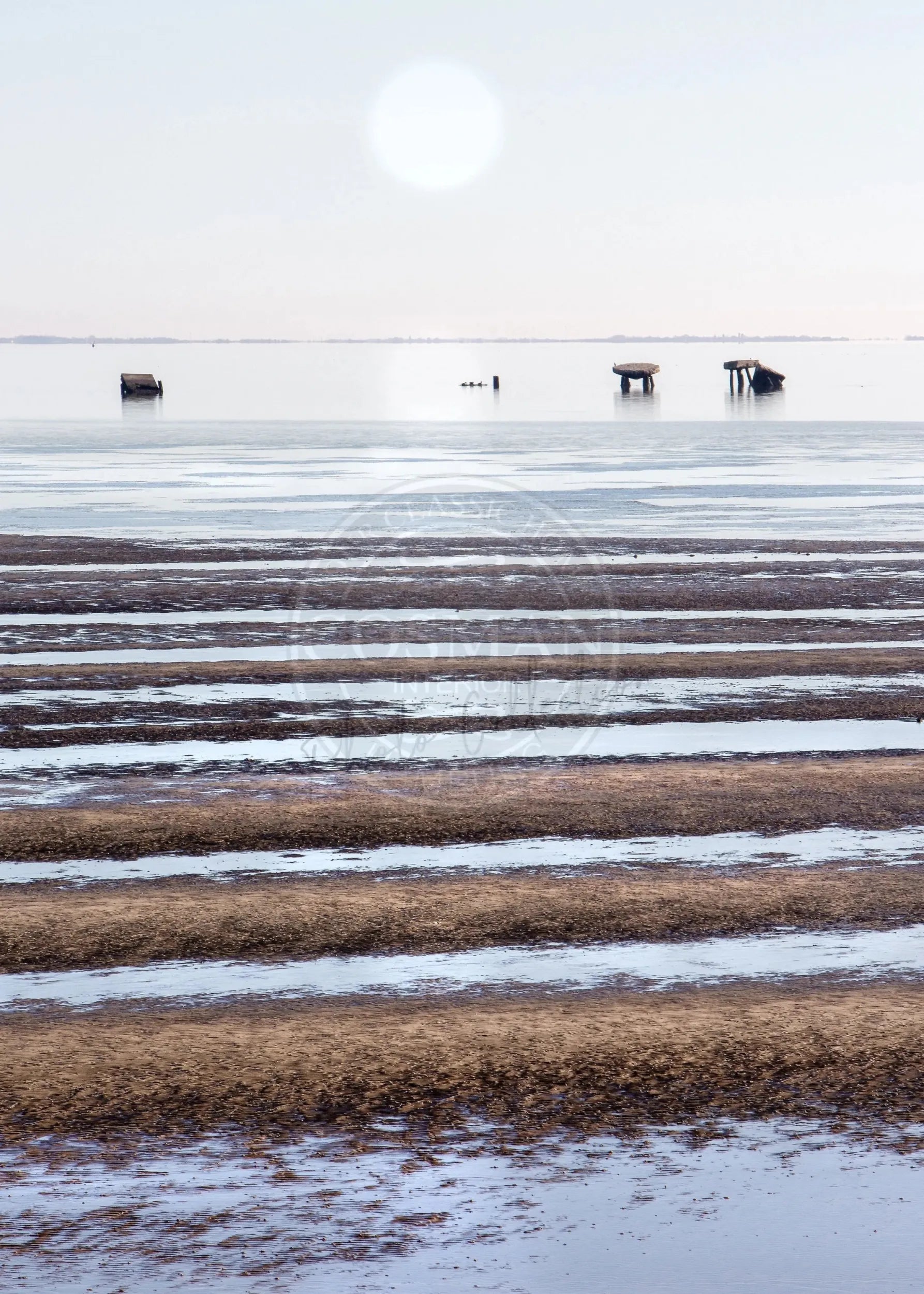 Schwarz-Weiß-Poster von Sylt mit Wattenmeer-Motiv, 21x29,7cm, von Cosman-Photocollection, mit weißem Rand.