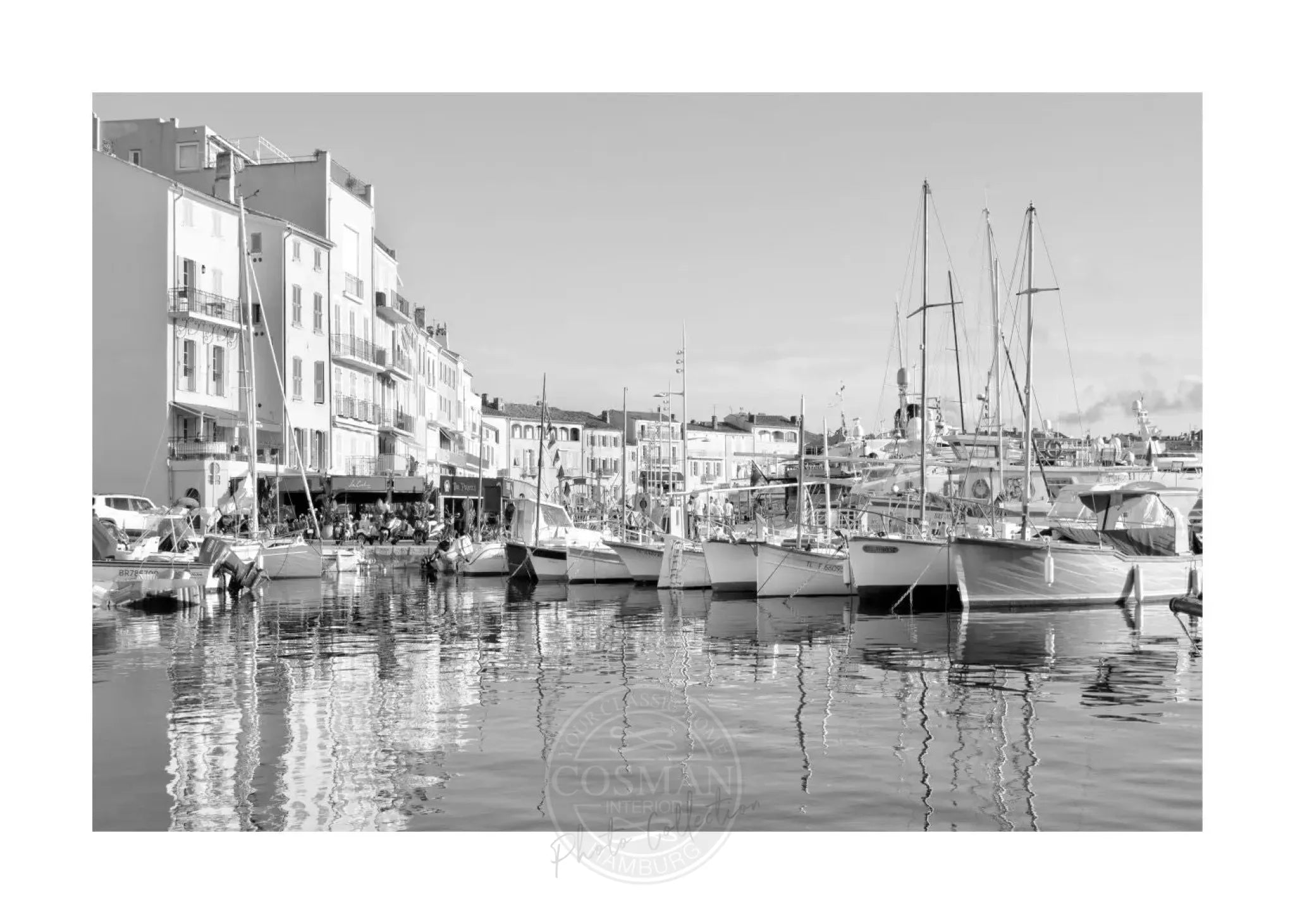 Schwarz-weiß Poster "Hafen" Saint Tropez von Cosman-Photocollection, A4 Größe, mit weißem Rand, maritime Hafenansicht