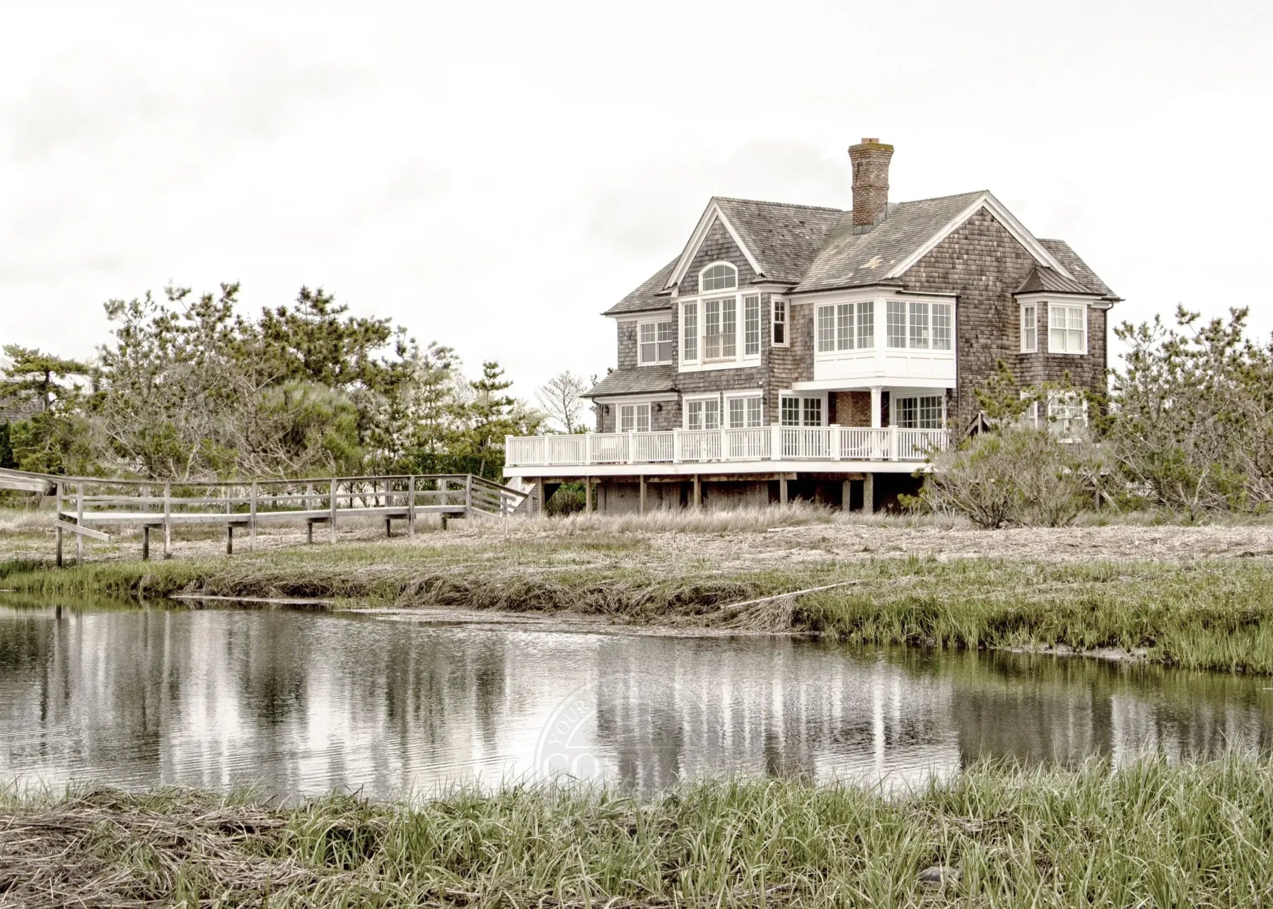 Schwarz-weiß Poster des Hamptons Long Island Beach House von Cosman-Photocollection, A4-Größe, mit weißem Rand, dekoratives Wandbild