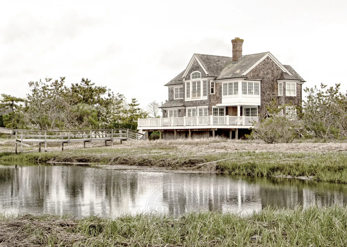 Schwarz-weiß Poster des Hamptons Long Island Beach House von Cosman-Photocollection, A4-Größe, mit weißem Rand, dekoratives Wandbild