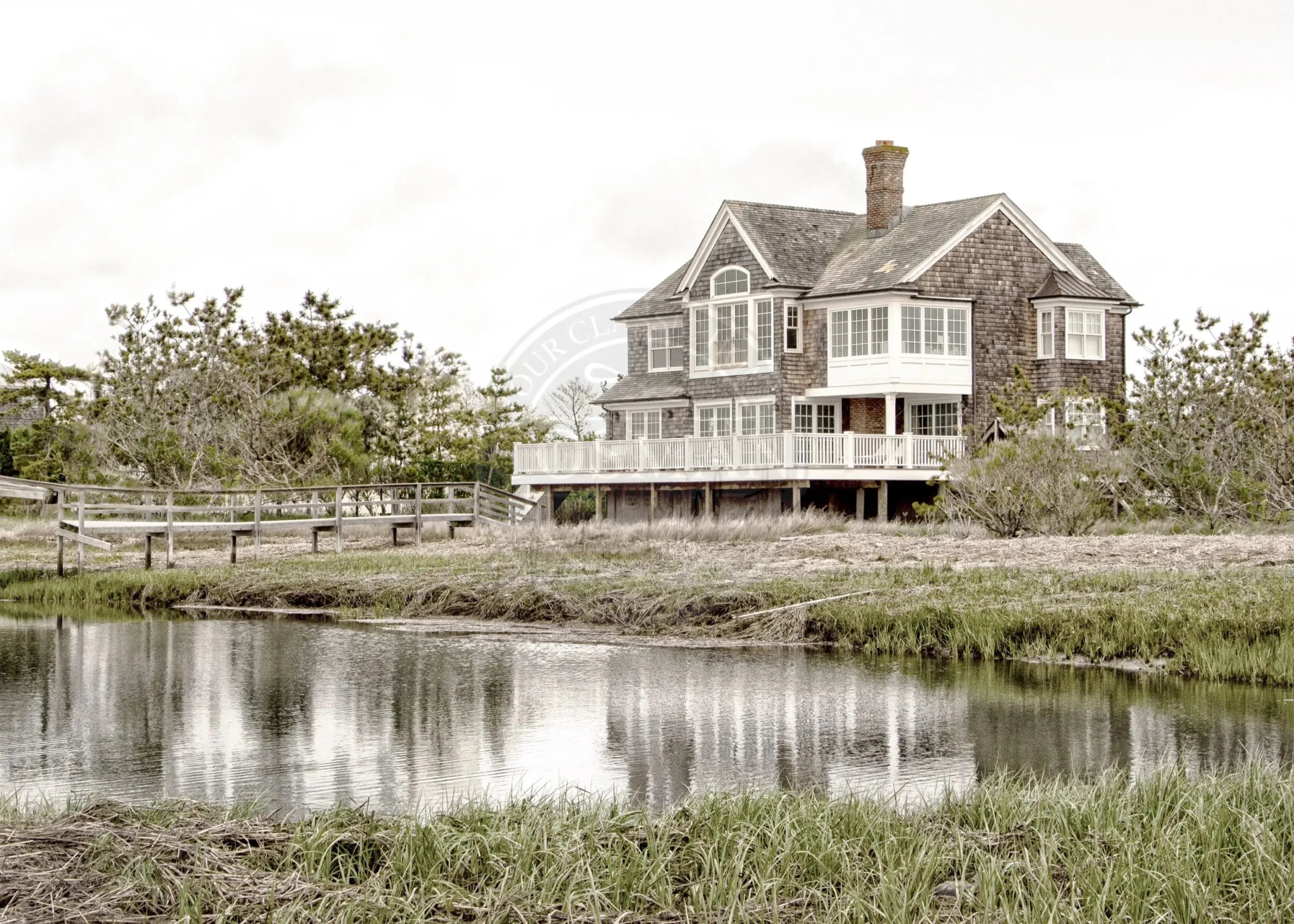 Schwarz-weiß Poster des Hamptons Long Island Beach House von Cosman-Photocollection, A4-Größe, mit weißem Rand, dekoratives Wandbild