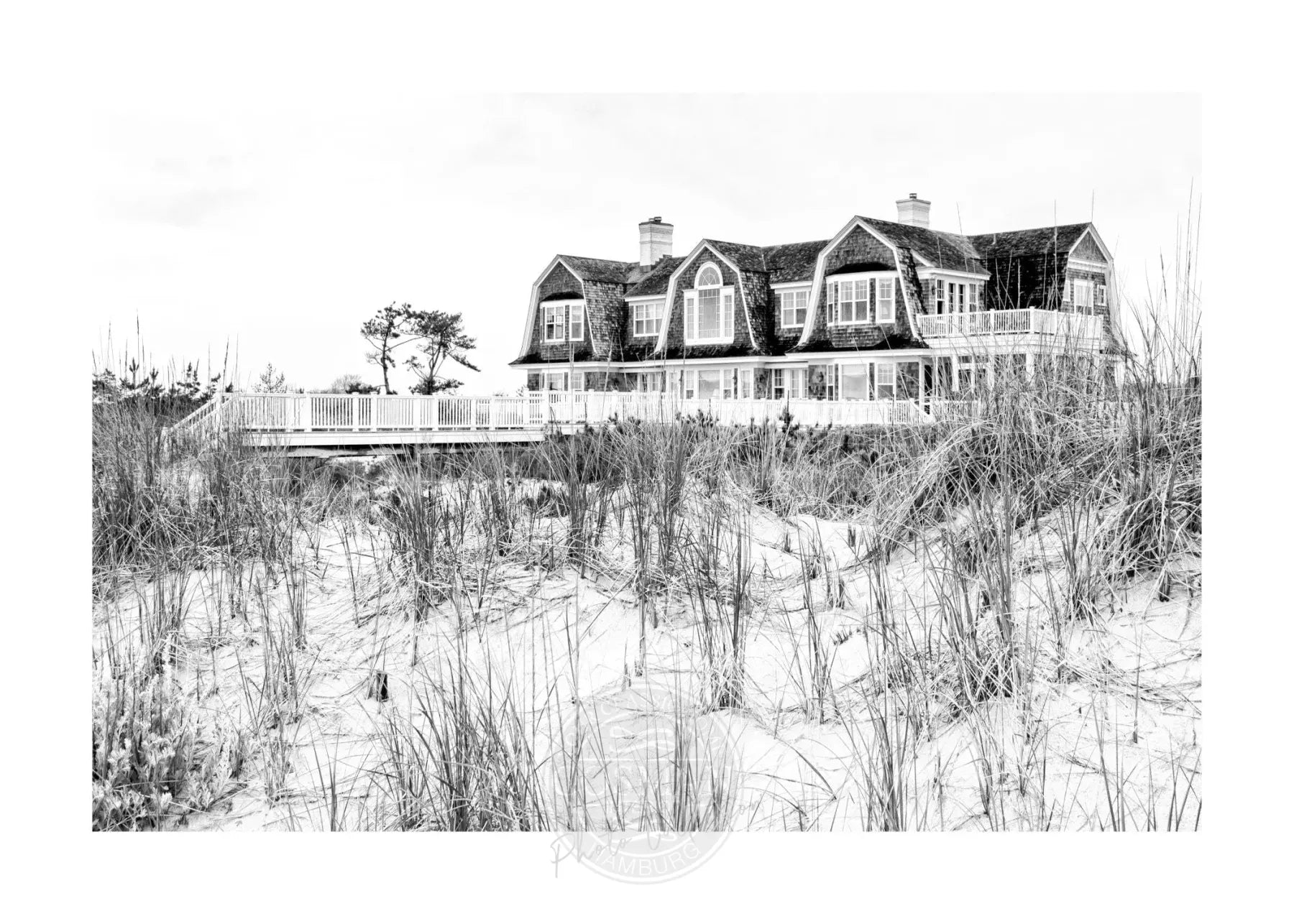Schwarz-weiß Poster Hamptons Long Island ’Beach House’ von Cosman-Photocollection, 29,7x21cm, mit weißem Rand