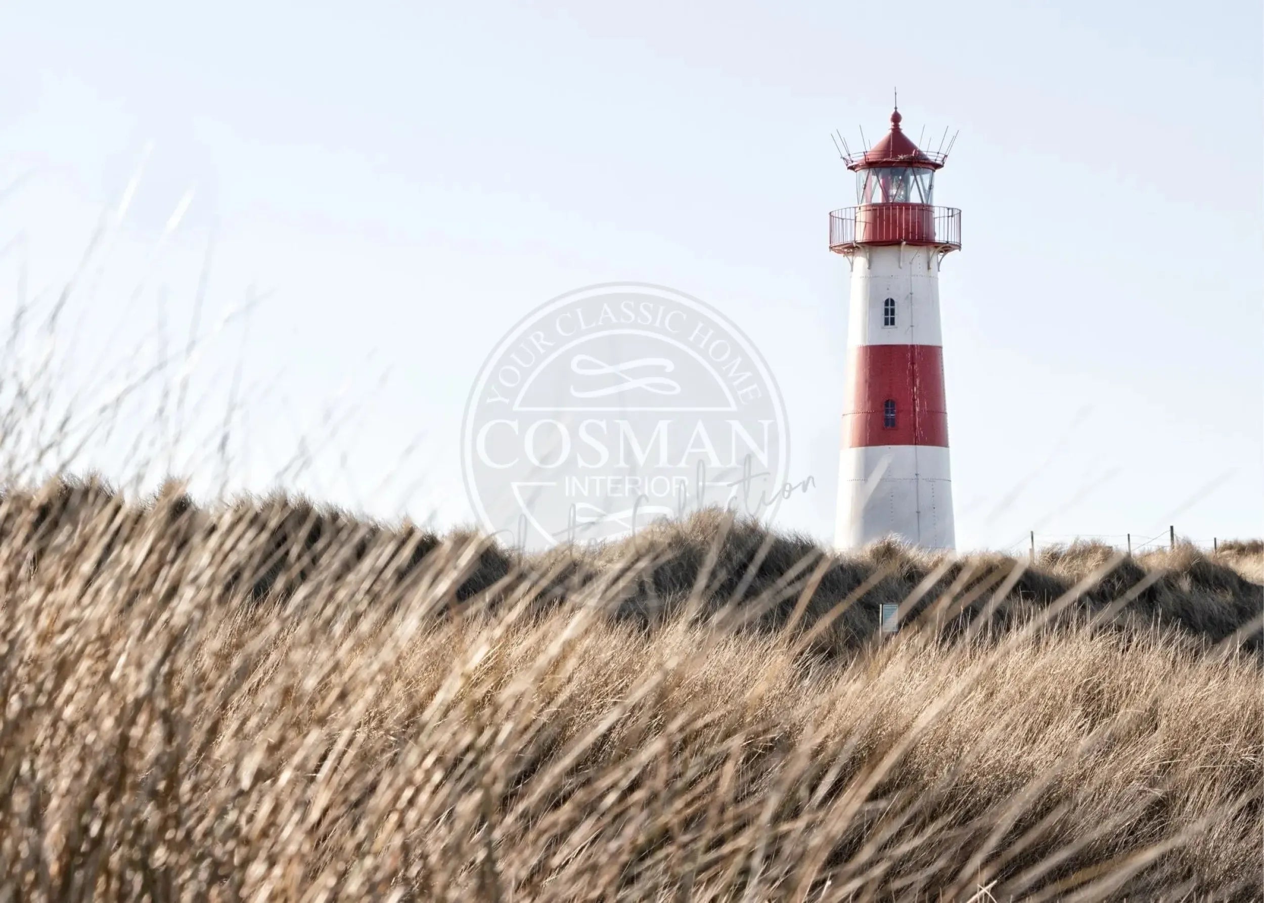 Schwarz-weiß Poster des Leuchtturms Lister auf Sylt, von Cosman-Photocollection, mit weißem Rand, A4 Größe, Druck auf Papier