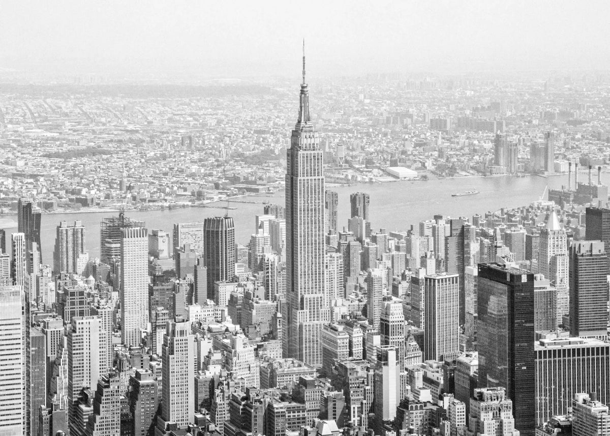 Schwarz-weiß Poster des Empire State Buildings in New York, 29,7x21cm, von Cosman-Photocollection, mit weißem Rand