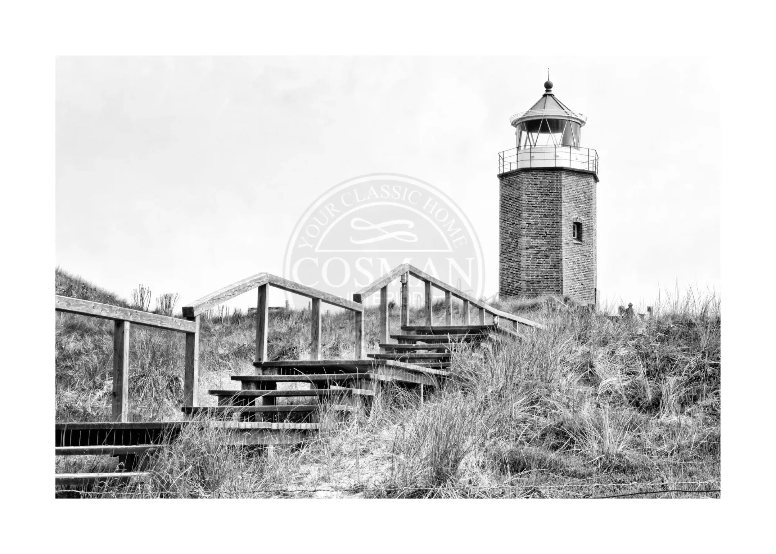 Schwarz-Weiß-Poster von Sylt Leuchtturm Kampen, 29,7x21cm, von Cosman-Photocollection, mit weißem Rand, dekoratives Wandbild