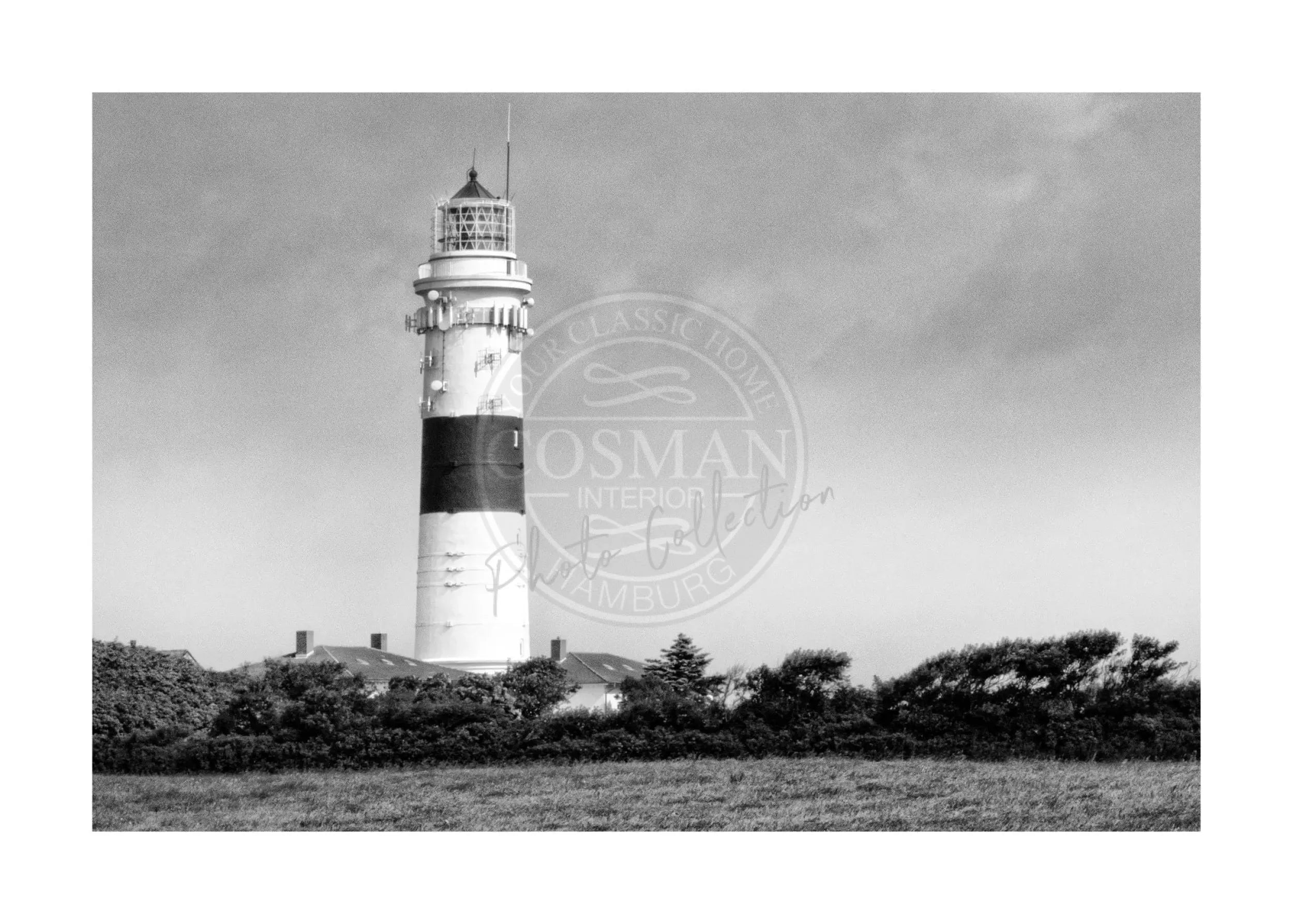 Schwarz-weiß Poster des Leuchtturms Kampen auf Sylt von Cosman-Photocollection, A4-Größe mit weißem Rand, Wanddekoration