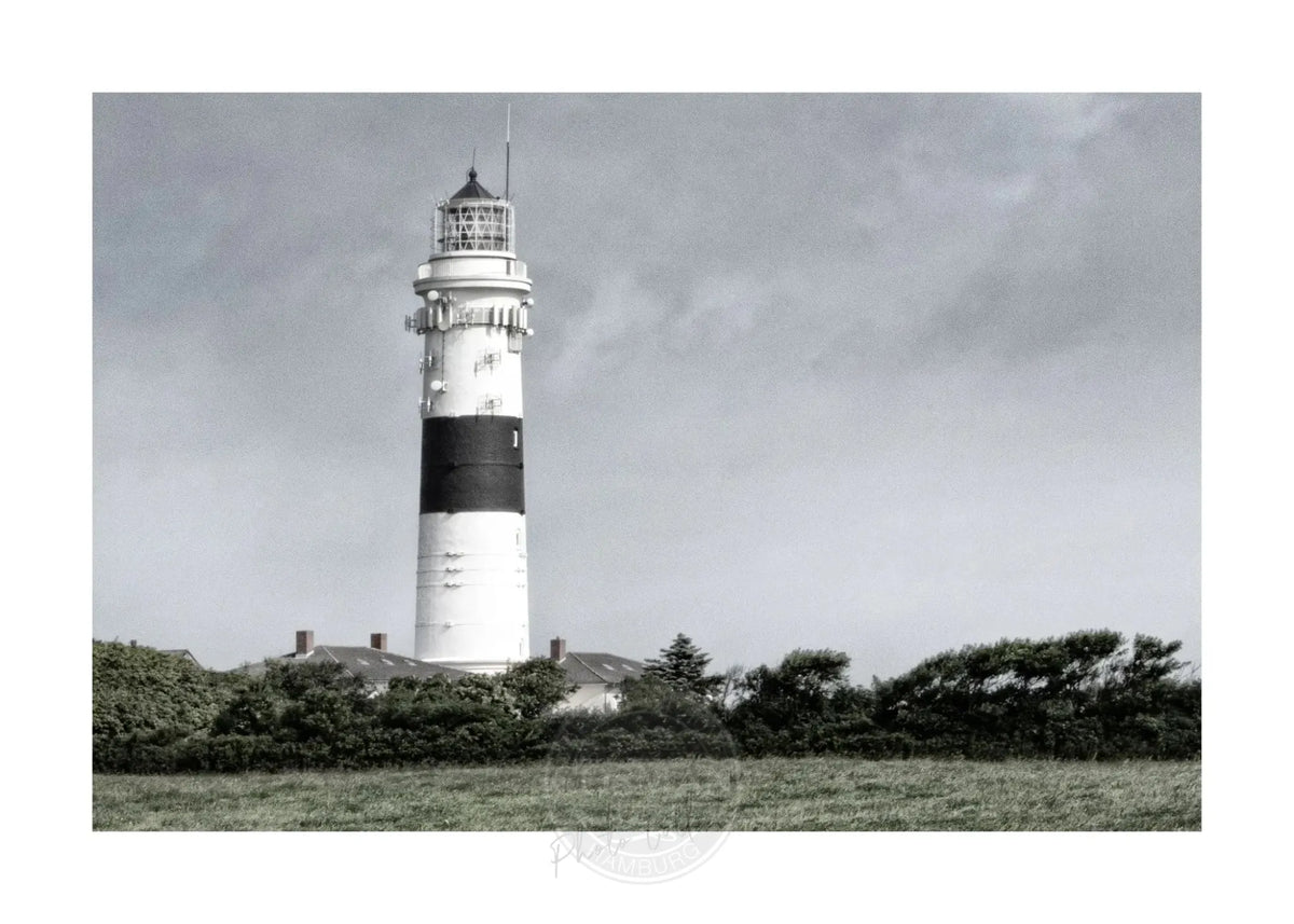 Schwarz-Weiß-Poster von Sylt Leuchtturm Kampen, A4-Größe, von Cosman-Photocollection, mit weißem Rand, detailliertes Landschaftsbild