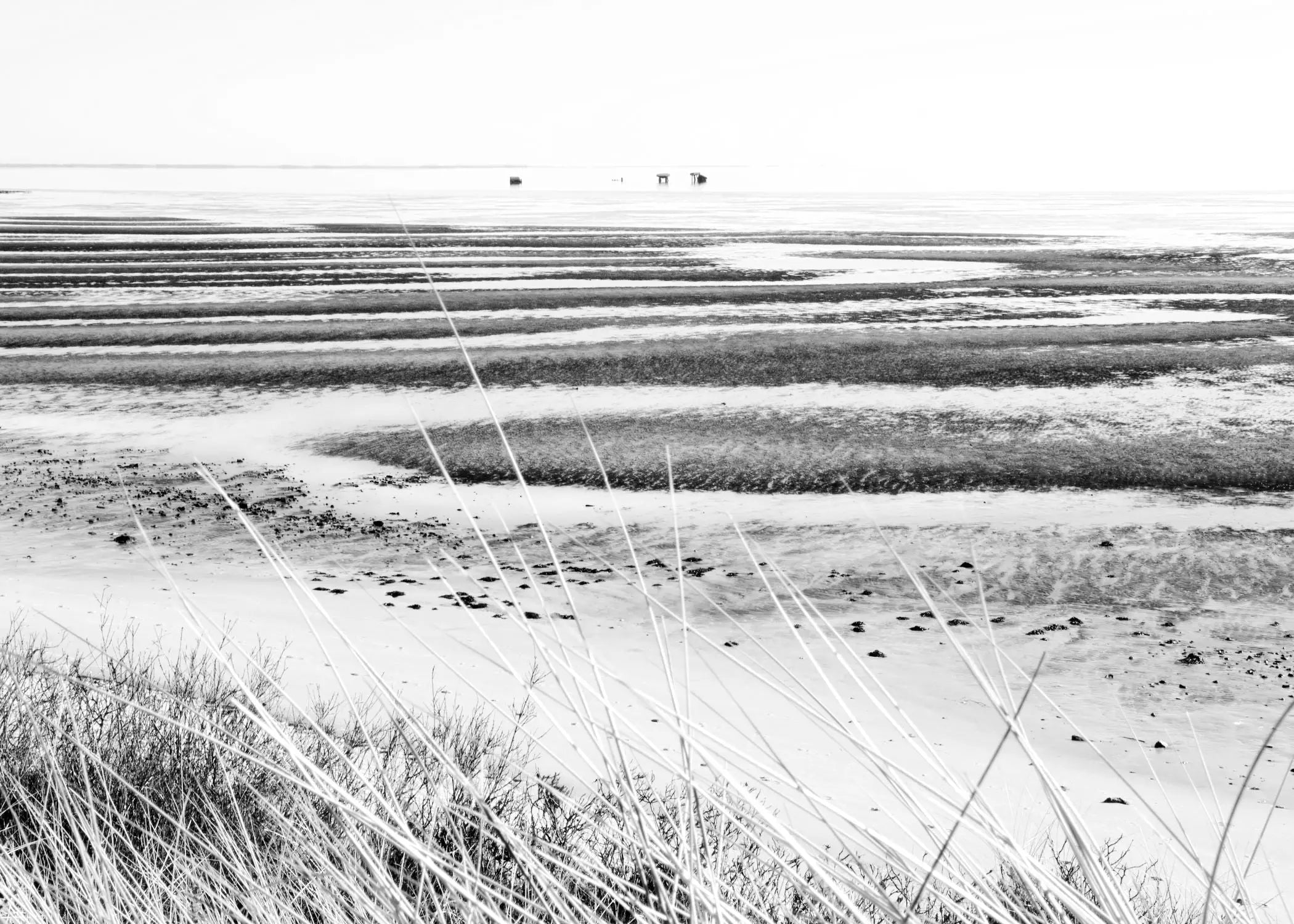 Schwarz-weiß Poster von Sylt ’Wattenmeer’ von Cosman-Photocollection, A4-Format, mit weißem Rand, Naturbild von der Nordseeinsel