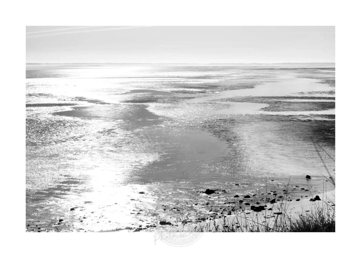 Schwarz-weiß Poster von Sylt Wattenmeer, A4-Größe, von Cosman-Photocollection, mit weißem Rand, hochauflösender Druck