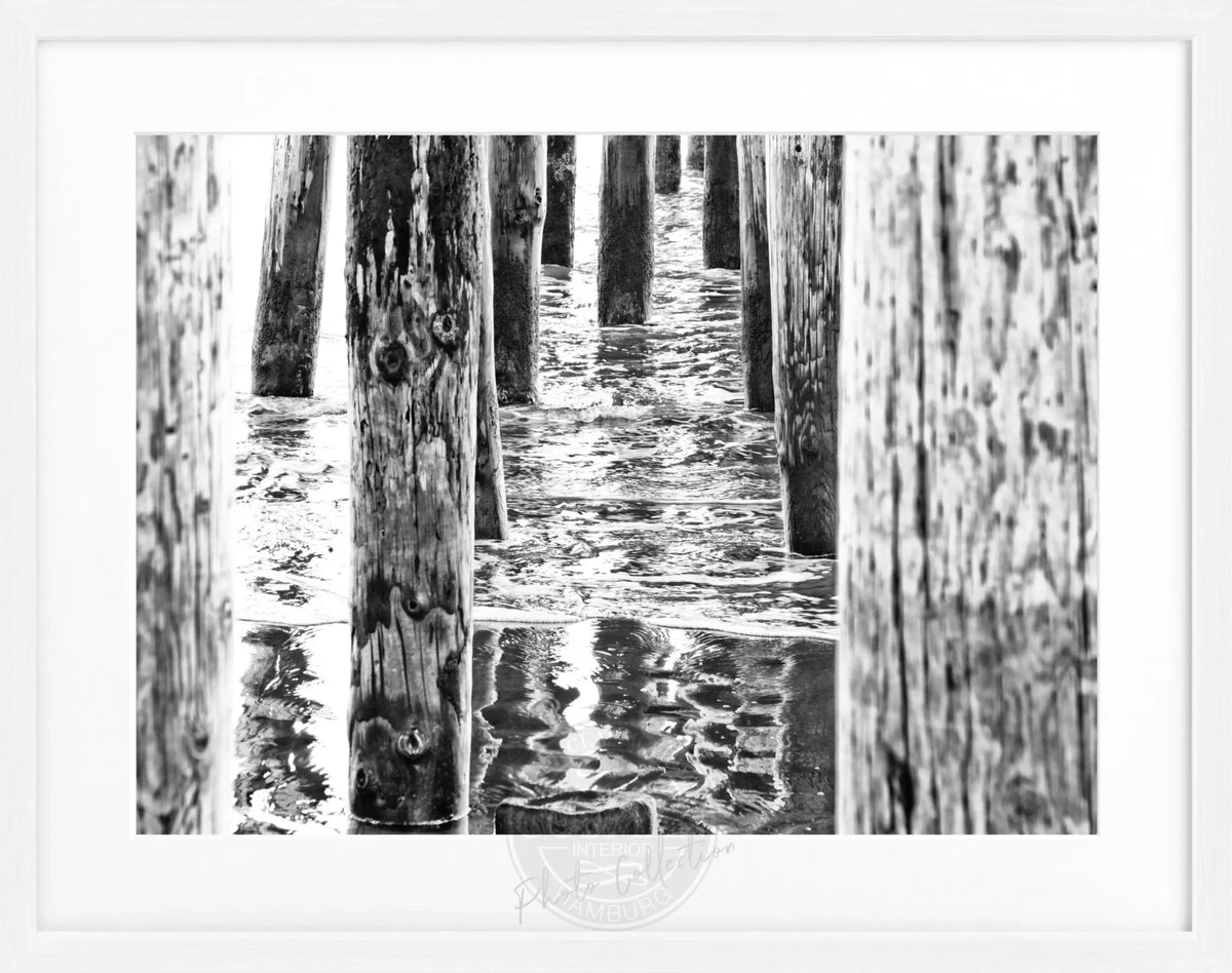 Schwarz-weiß Poster mit Rahmen von Kalifornien, Pier-Motiv, ca. 31x25 cm, von Cosman-Photocollection.