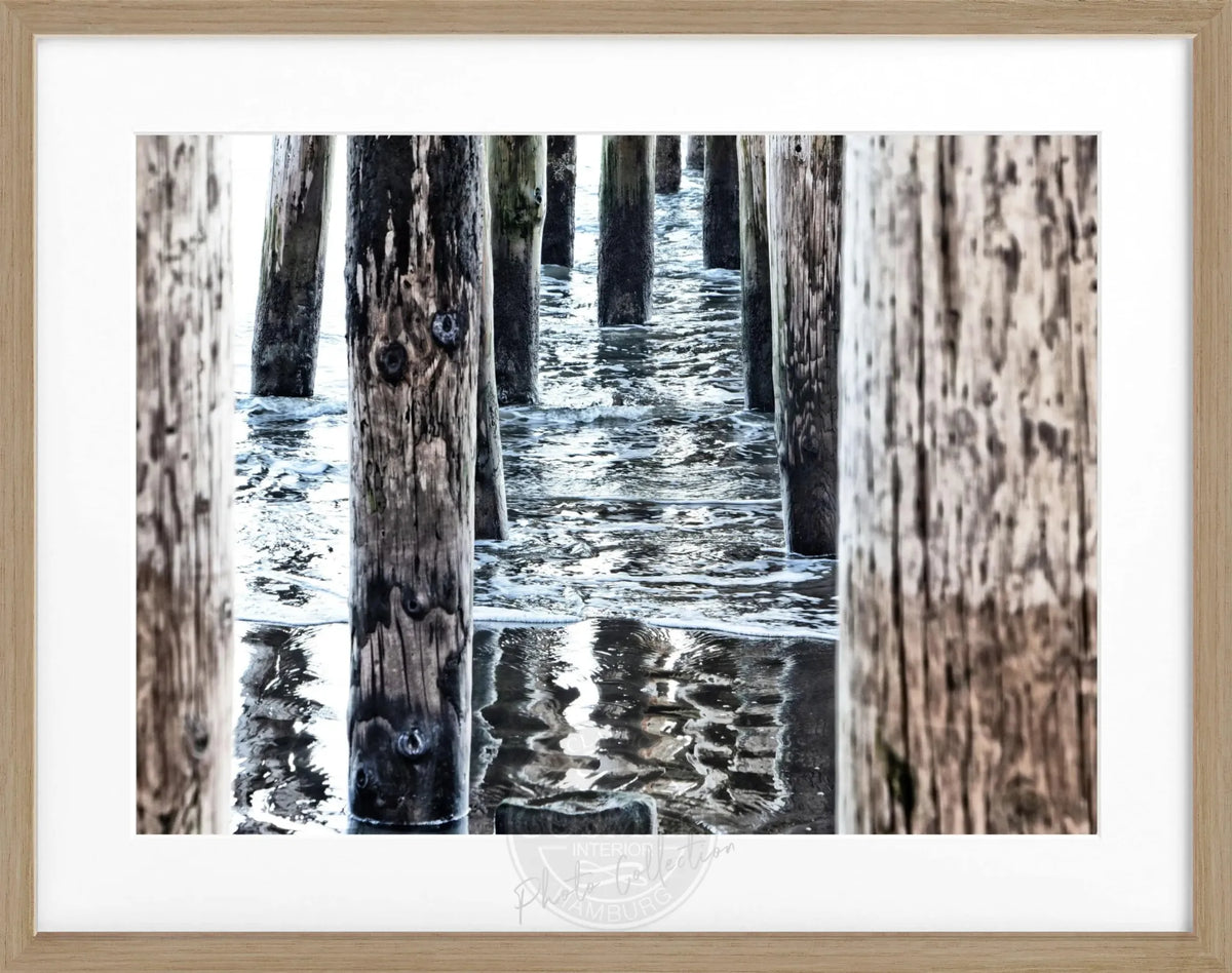 Schwarz-weiß Poster von Kalifornien ’Pier’ mit schwarzen Rahmen, 31x25cm, von Cosman-Photocollection, Wanddekoration