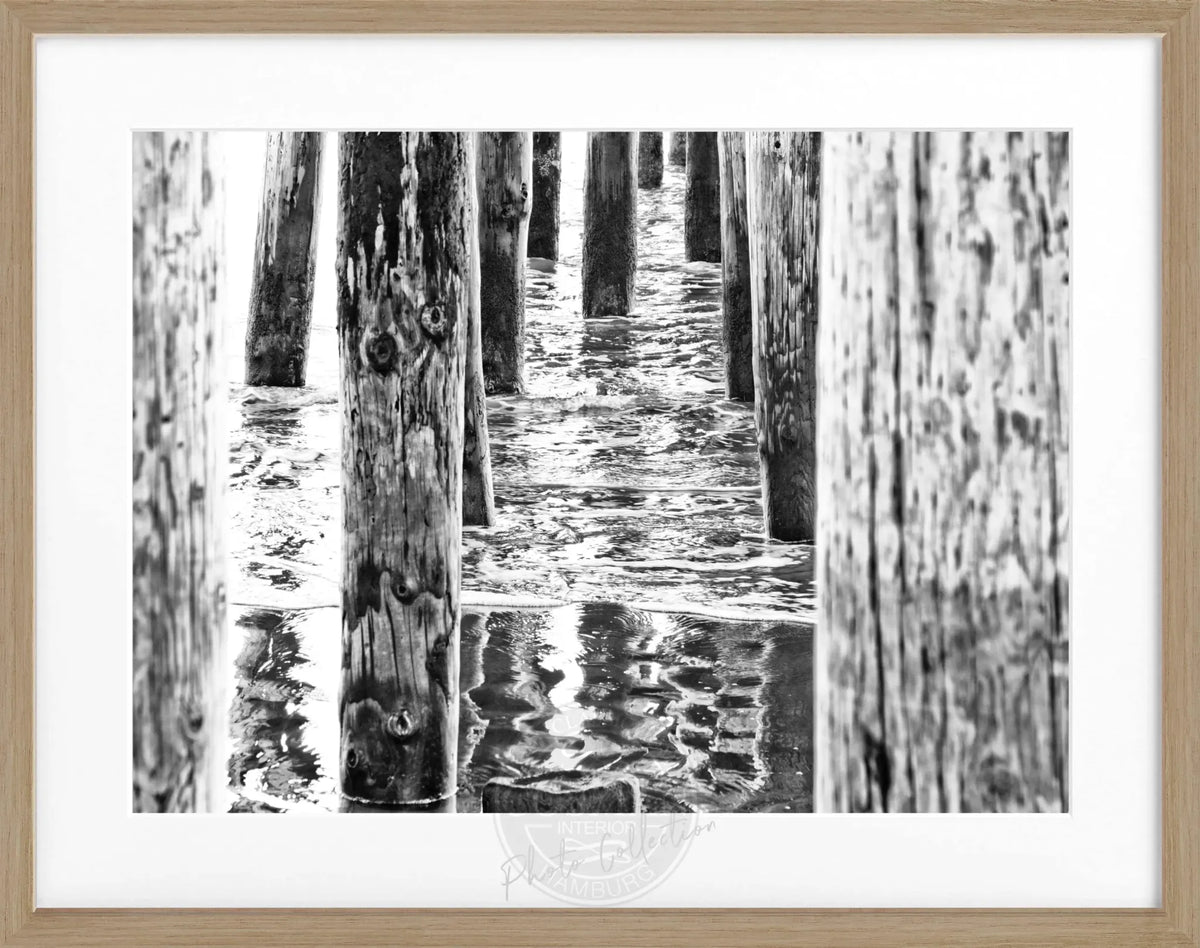 Schwarz-weiß Poster mit Rahmen, Kalifornien Pier Motiv, von Cosman-Photocollection, 31x25cm, Wanddekoration