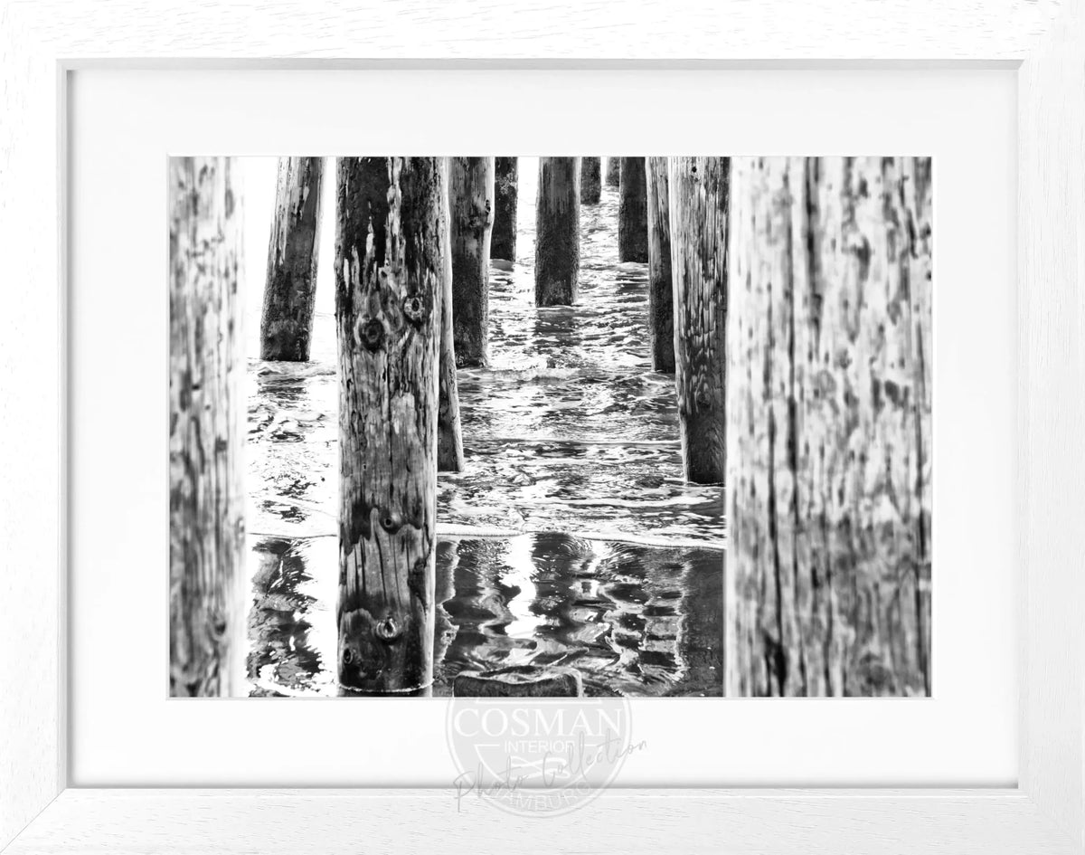 Schwarz-Weiß-Poster mit Rahmen, Kalifornien Pier Motiv, 31x25 cm, von Cosman-Photocollection, Wanddekoration